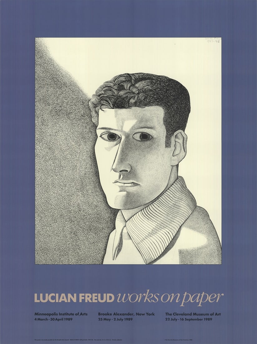 Man Self Portrait Freud 23.75" x 18.25" 1989 Offset Lithograph: Man Self Portrait Freud 23.75" x 18.25" 1989 Offset Lithograph 23.75" x 18.25" Offset Lithograph of Lucian Freud's Self-Portrait, Created in 1989. This modern/contemporary piece features the artist as