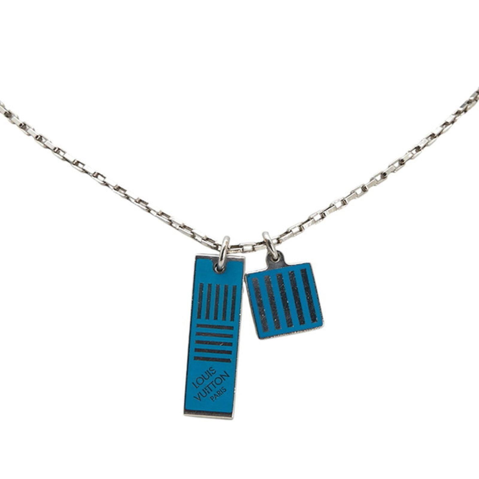 Louis Vuitton Collier Damier Colors Necklace M62596 Silver Blue Metal Women'S Louis Vuitton (1 of 7)