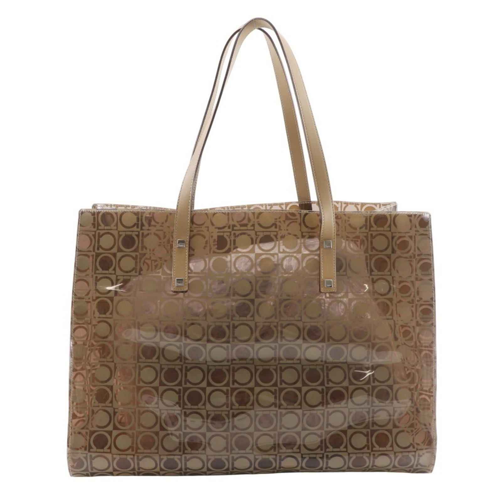 Salvatore Ferragamo Pouch Tote Bag Vinyl: Salvatore Ferragamo Pouch Tote Bag Vinyl The Salvatore Ferragamo Pouch Tote Bag in Beige features a sleek and modern design with a durable vinyl material. With its classic shape and timeless color,
