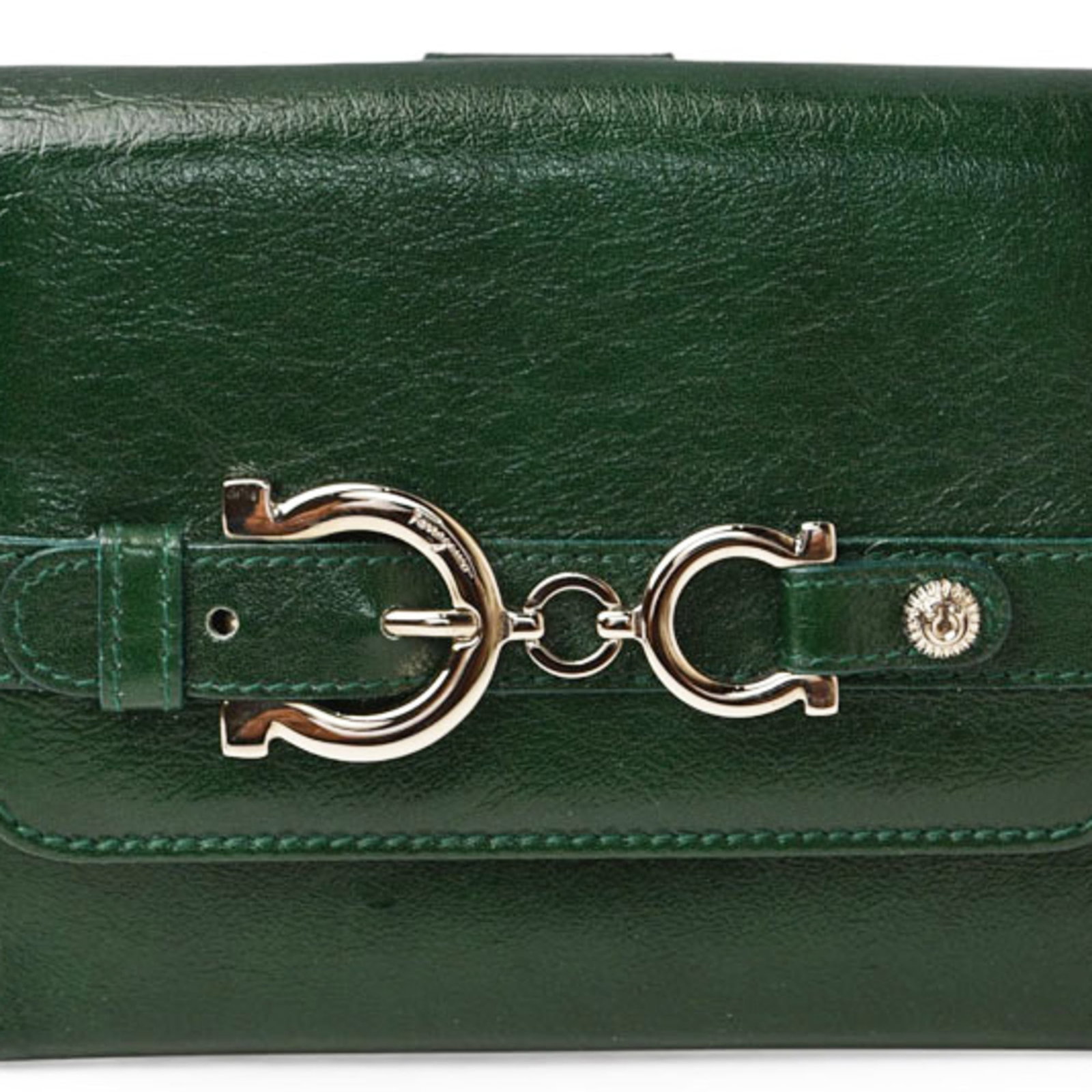 Salvatore Ferragamo Wallet (Tri-Fold) Leather: Salvatore Ferragamo Wallet (Tri-Fold) Leather Salvatore Ferragamo's iconic tri-fold leather wallet boasts a stunning green hue and sleek design. Made from high-quality leather, this versatile accessor