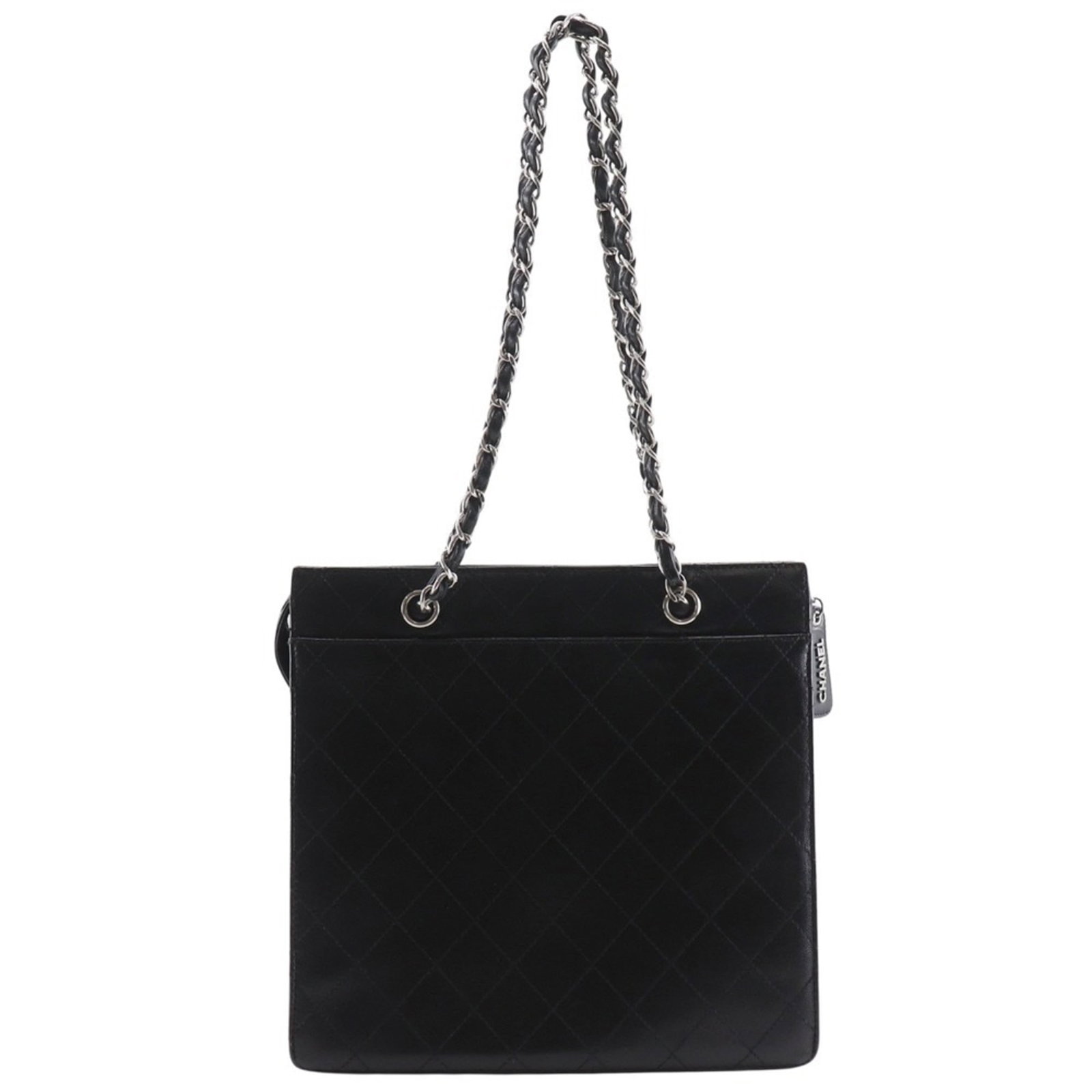 Chanel Tote Bag Grained Calfskin: Chanel Tote Bag Grained Calfskin Used Chanel Tote Bag in Grained Calfskin, featuring a classic design with a black finish and zipper closure. Measuring 28cm x 29cm x 11cm, this bag has a handle drop o