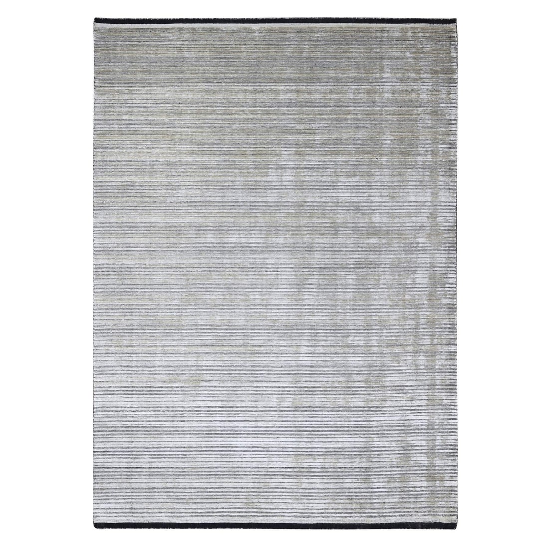 Taupe wool silk hand loomed modern design oriental rug: Taupe wool silk hand loomed modern design oriental rug Taupe wool silk hand loomed modern design oriental rug features a rectangular field with an Indian regional pattern in shades of brown and gray.
