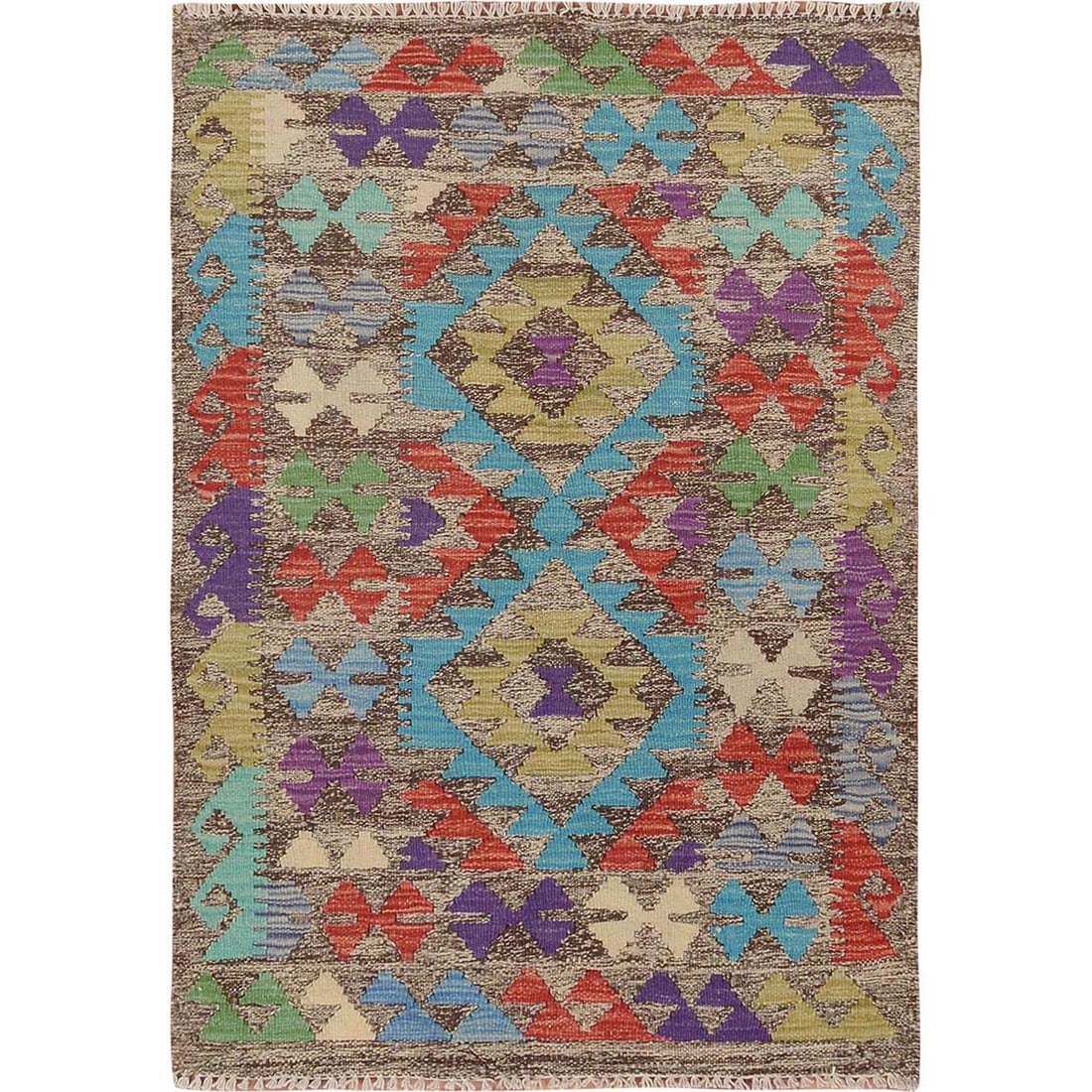 Colorful Reversible Afghan Flat Weave Hand Woven Kilim Rug: Colorful Reversible Afghan Flat Weave Hand Woven Kilim Rug The Colorful Reversible Afghan Flat Weave Hand Woven Kilim Rug boasts an eye-catching Oriental design in shades of brown, red, green, and pur