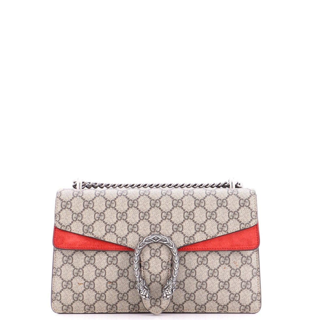 Small coated canvas bag by GG Co.: Small coated canvas bag by GG Co. Small Gucci Dionysus Bag with Coated Canvas Exterior in Brown. This small shoulder bag features scuffs, edge wear, and minor creases on its exterior, while its interi