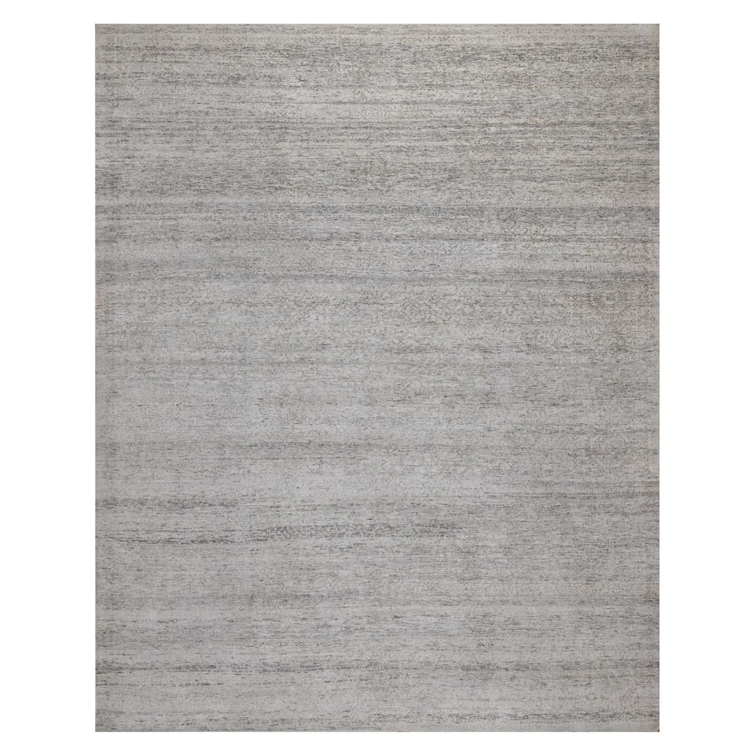 Light Gray Natural Wool Hand Knotted Rug 81 x 102: Light Gray Natural Wool Hand Knotted Rug 81 x 102 Modern and elegant, this Light Gray Natural Wool Hand Knotted Rug boasts a stunning rectangular field with an intricate Oriental Regional Design. Made