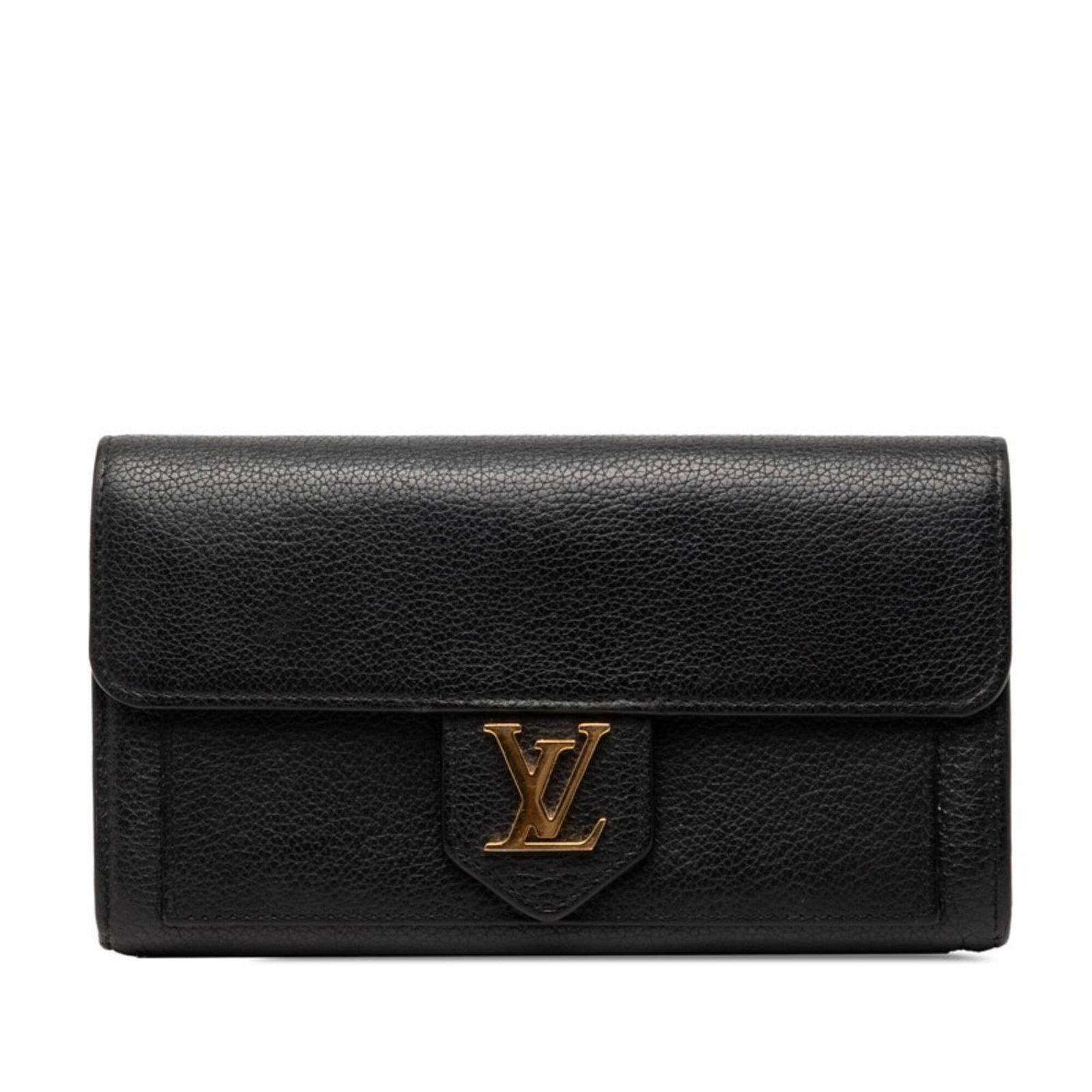 Louis Vuitton Long Wallet (Bi-Fold) Leather: Louis Vuitton Long Wallet (Bi-Fold) Leather Black Louis Vuitton long wallet with bi-fold design, featuring high-quality leather construction and classic style. The wallet has some traces of usage,