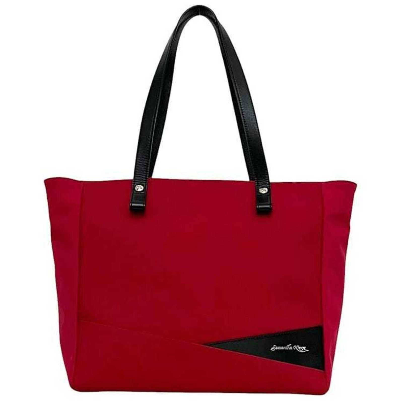 Samantha Kingz Tote Bag Canvas Leather: Samantha Kingz Tote Bag Canvas Leather Canvas and leather blend in this versatile tote bag from Samantha Kingz. With its black and red color scheme, this stylish bag features a canvas and leather