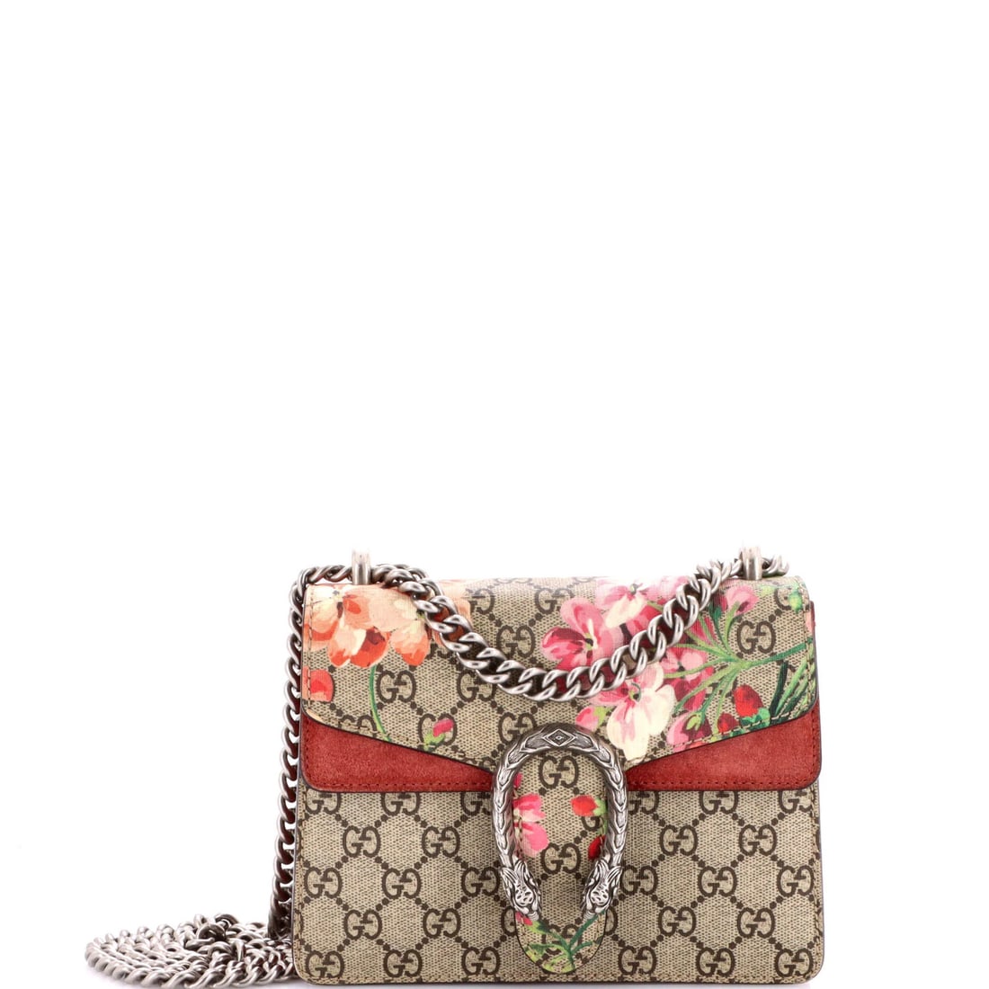 Gucci Mini Blooms Print Bag Coated Canvas GG: Gucci Mini Blooms Print Bag Coated Canvas GG The Gucci Mini Blooms Print Bag Coated Canvas GG boasts a stylish brown exterior with a beautiful blooms print, perfectly complemented by its canvas coated