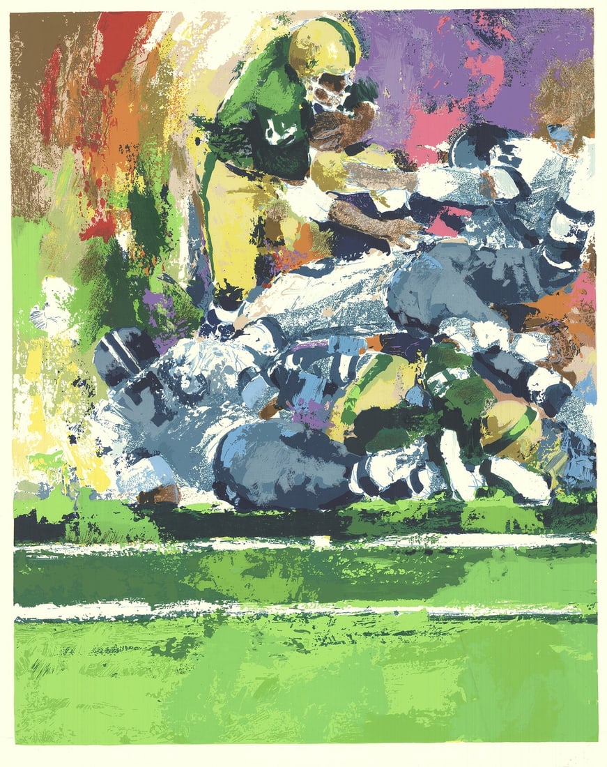 Quarterback 1977 Green Red Wayland Moore Sneak Serigraph Contemporary 31x25 (1 of 1)