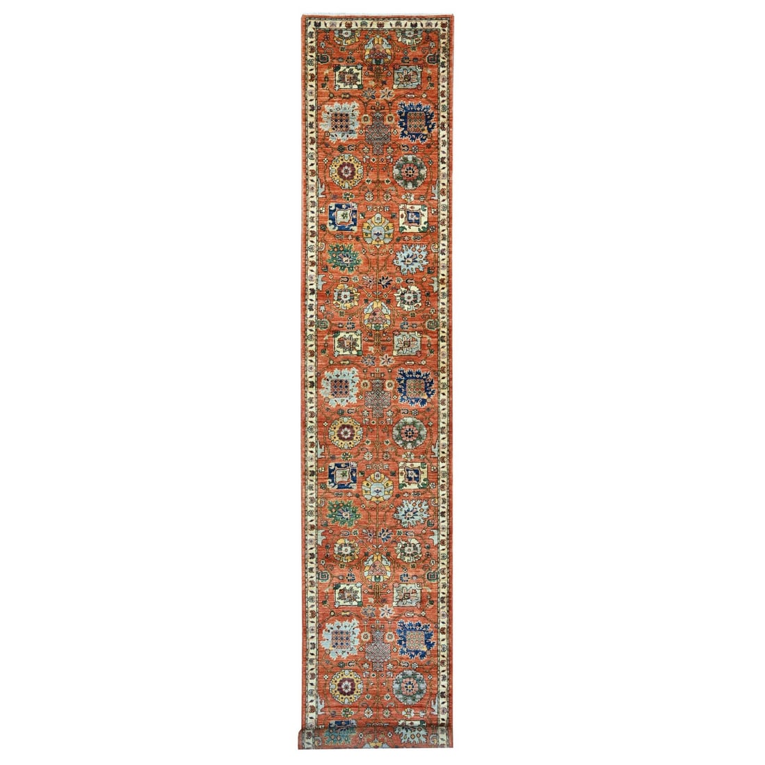 All Over Red Aryana Grade Wool Hand Knotted 2'8" 15'9" Runner Rug: All Over Red Aryana Grade Wool Hand Knotted 2'8" 15'9" Runner Rug All-Over Red Aryana Grade Wool Hand Knotted Runner Rug features an all-over red design in a traditional Zoroastrian style. Made from