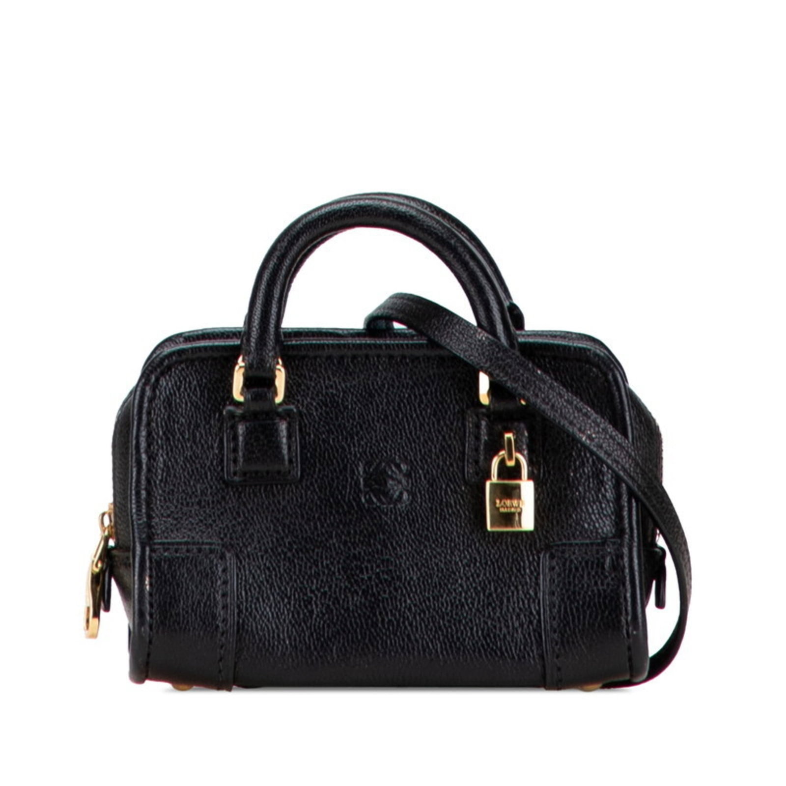 Loewe Handbag Shoulder Bag Leather: Loewe Handbag Shoulder Bag Leather The Loewe Handbag Shoulder Bag Leather features a sleek black leather design with a zipper closure. Measuring 8.5cm x 12.5cm x 6.5cm, this shoulder bag has a handle 