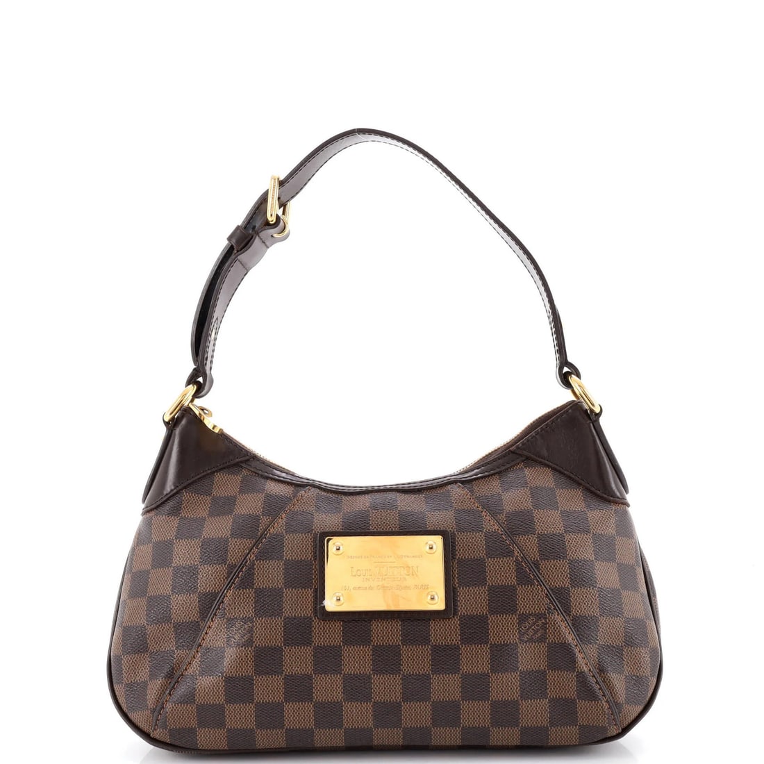 Louis Vuitton Damier Handbag: Louis Vuitton Damier Handbag The Louis Vuitton Damier PM Handbag boasts classic style with a timeless design. With its brown canvas coated leather exterior and red fabric interior, this shoulder bag f