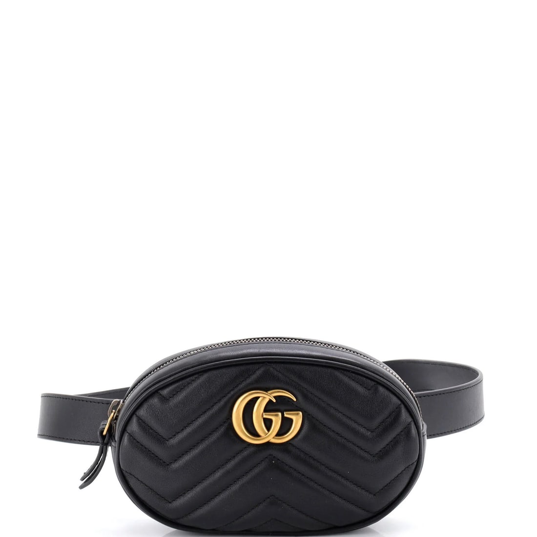 Gucci GG Marmott Belt Bag Leather: Gucci GG Marmott Belt Bag Leather The Gucci GG Marmott Belt Bag Leather features a sleek black exterior made from high-quality matelasse leather. With its neutral interior and aged gold hardware, this