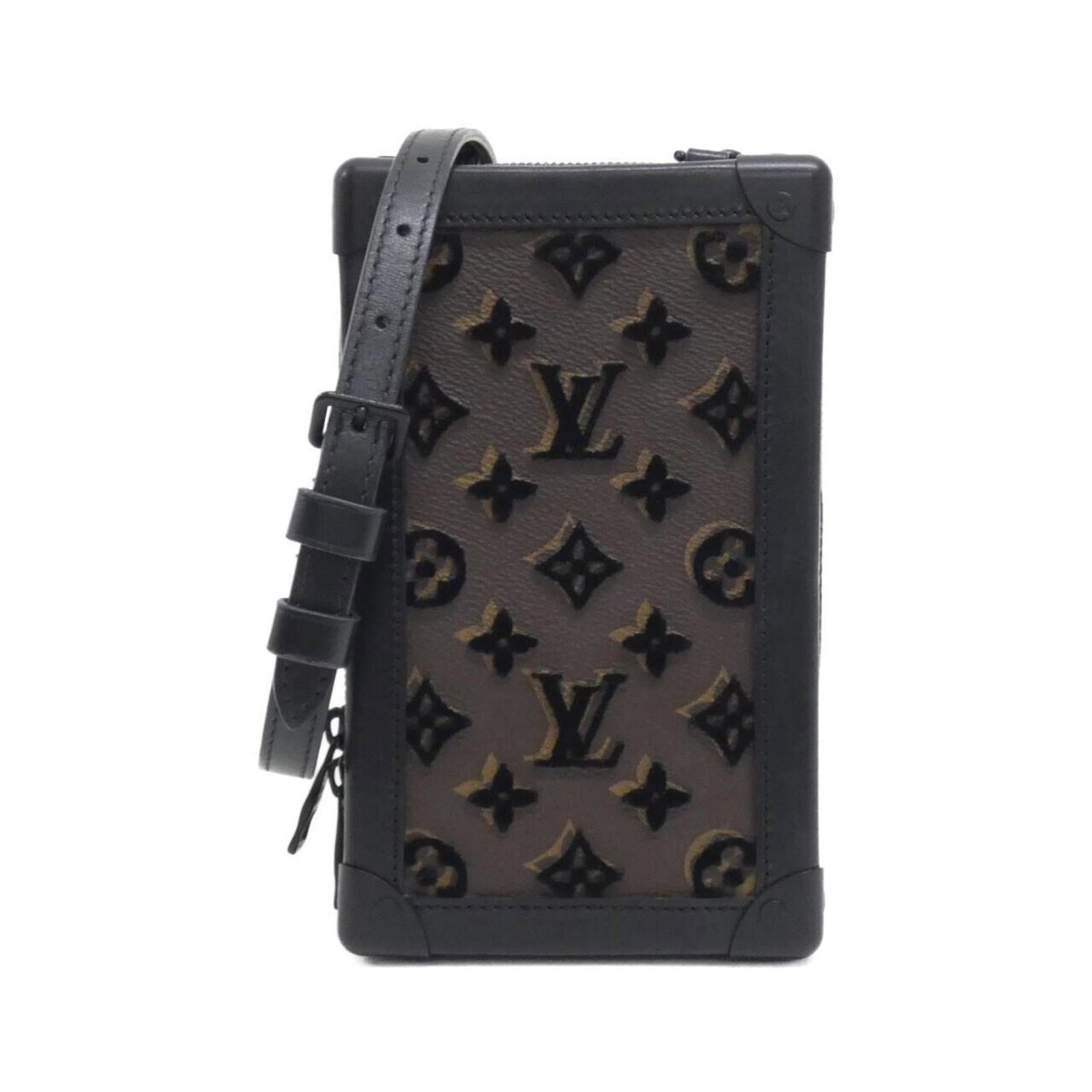 Louis Vuitton Shoulder Bag Monogram Fabric: Louis Vuitton Shoulder Bag Monogram Fabric This Louis Vuitton shoulder bag features iconic monogram fabric in black and maroon hues. The bag boasts adjustable straps for a customizable fit and an open