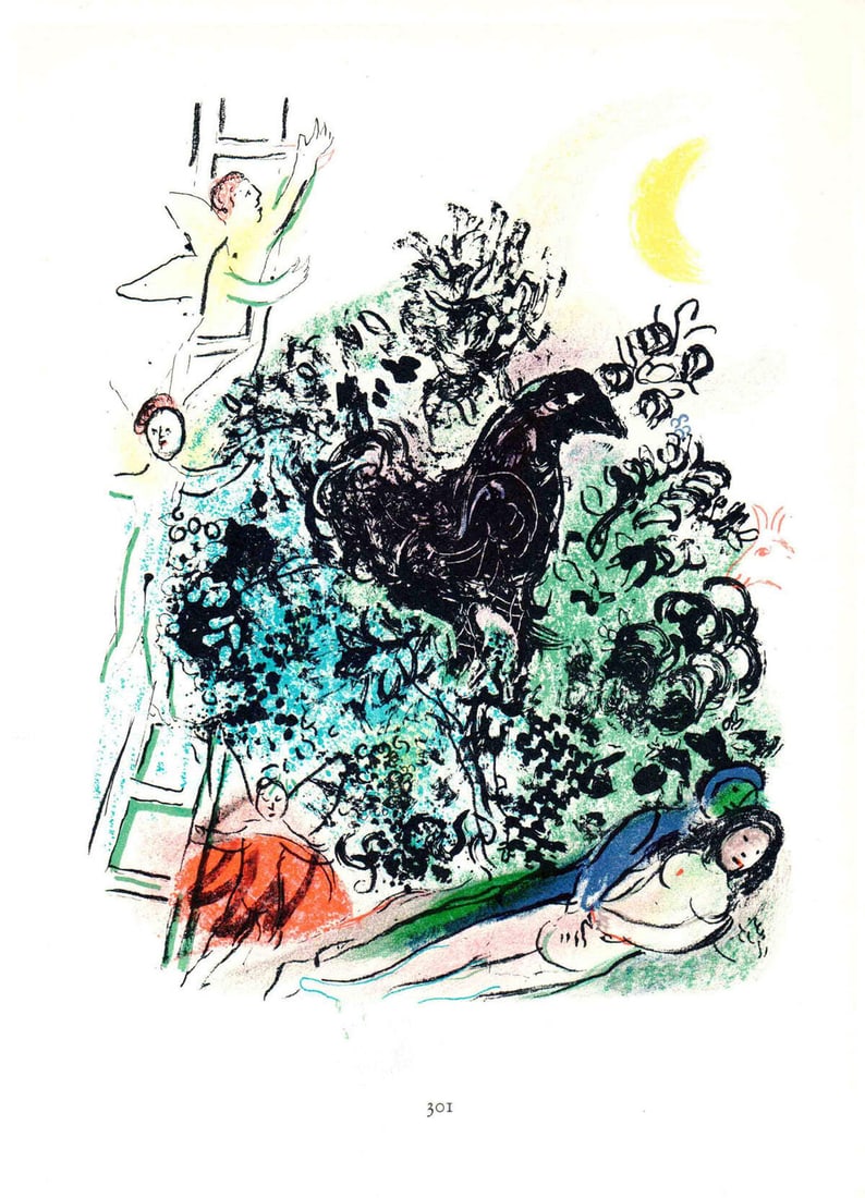 Chagall Marc Poster Amoureux Songe 1963 Modernism: Chagall Marc Poster Amoureux Songe 1963 Modernism Marc Chagall's vibrant offset lithograph, Songe d'un Amoureux (Amour?ux Songe) from 1963, showcases the artist's unique blend of modernism and dreamli