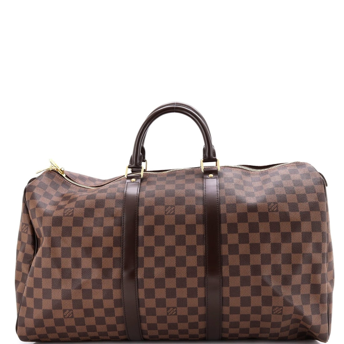 Louis Vuitton Damier Bag 50: Louis Vuitton Damier Bag 50 The Louis Vuitton Damier Bag 50 is a classic, timeless piece with its iconic brown canvas exterior and gold hardware. Measuring 11" tall and 20" wide, this spacious duffle