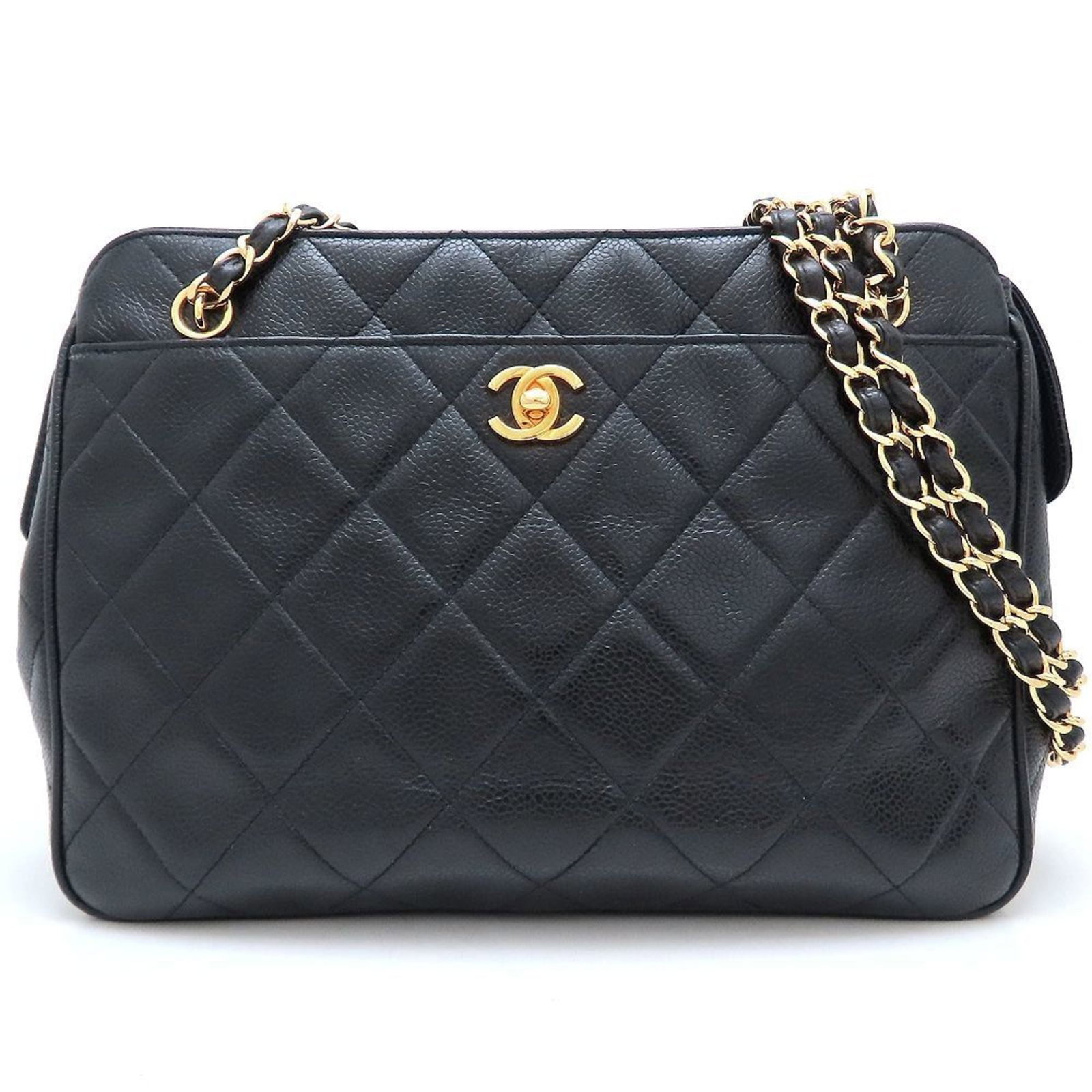 Chanel Shoulder Bag Grained Calfskin: Chanel Shoulder Bag Grained Calfskin The Chanel Shoulder Bag Grained Calfskin boasts a sleek design with a classic black hue. Made from high-quality grained calfskin, this bag features a timeless