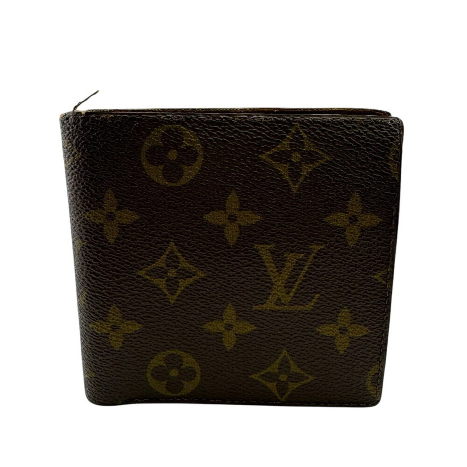 Louis Vuitton Wallet (Bi-Fold) Leather: Louis Vuitton Wallet (Bi-Fold) Leather Brown leather bi-fold wallet from Louis Vuitton with visible traces of usage and minor damages. This vintage wallet measures 10.5cm x 10.5cm and retains its