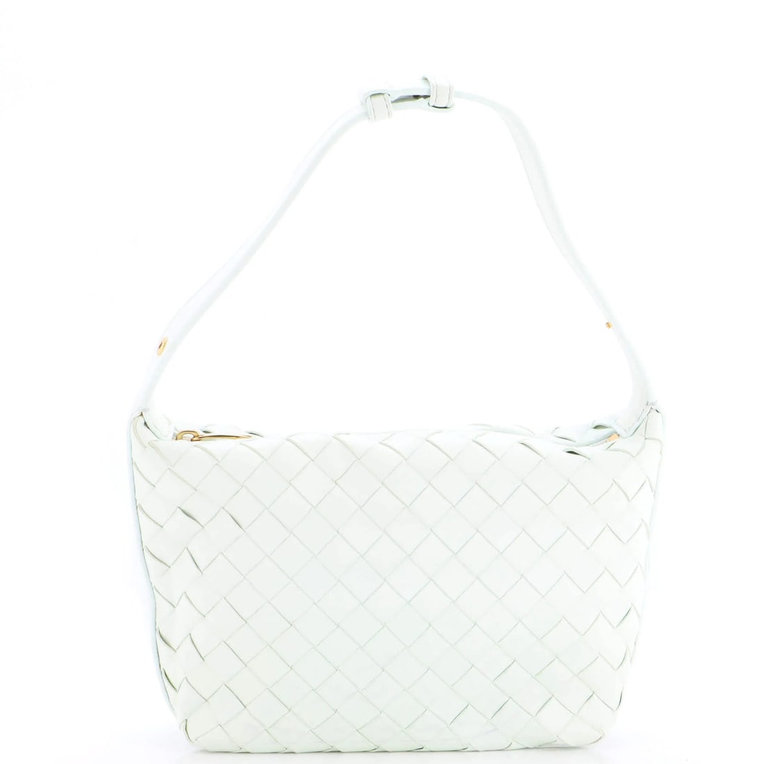 Veneta Bottega Intrecciato Nappa Mini Bag: Veneta Bottega Intrecciato Nappa Mini Bag The Veneta Bottega Intrecciato Nappa Mini Bag features a striking green exterior with an intricate interwoven leather design. Measuring just 6.5" tall and 9"