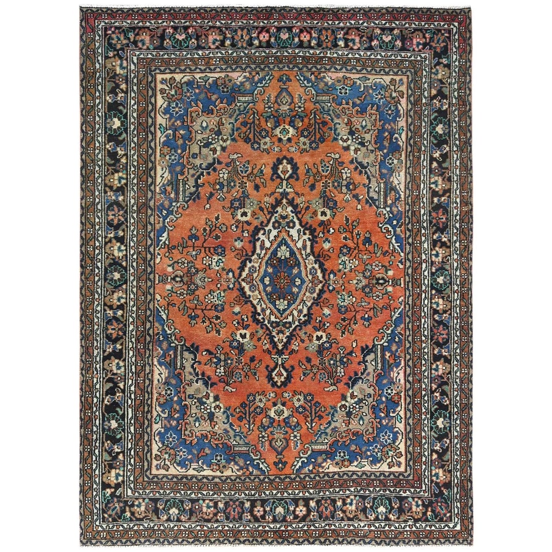 Vintage Orange Rug Worn Knotted 724x1010 Babikoodid Farsian Hand Made: Vintage Orange Rug Worn Knotted 724x1010 Babikoodid Farsian Hand Made The vibrant orange hue of this vintage rug adds warmth and energy to any room. Hand-knotted with worn wool in a traditional Farsia