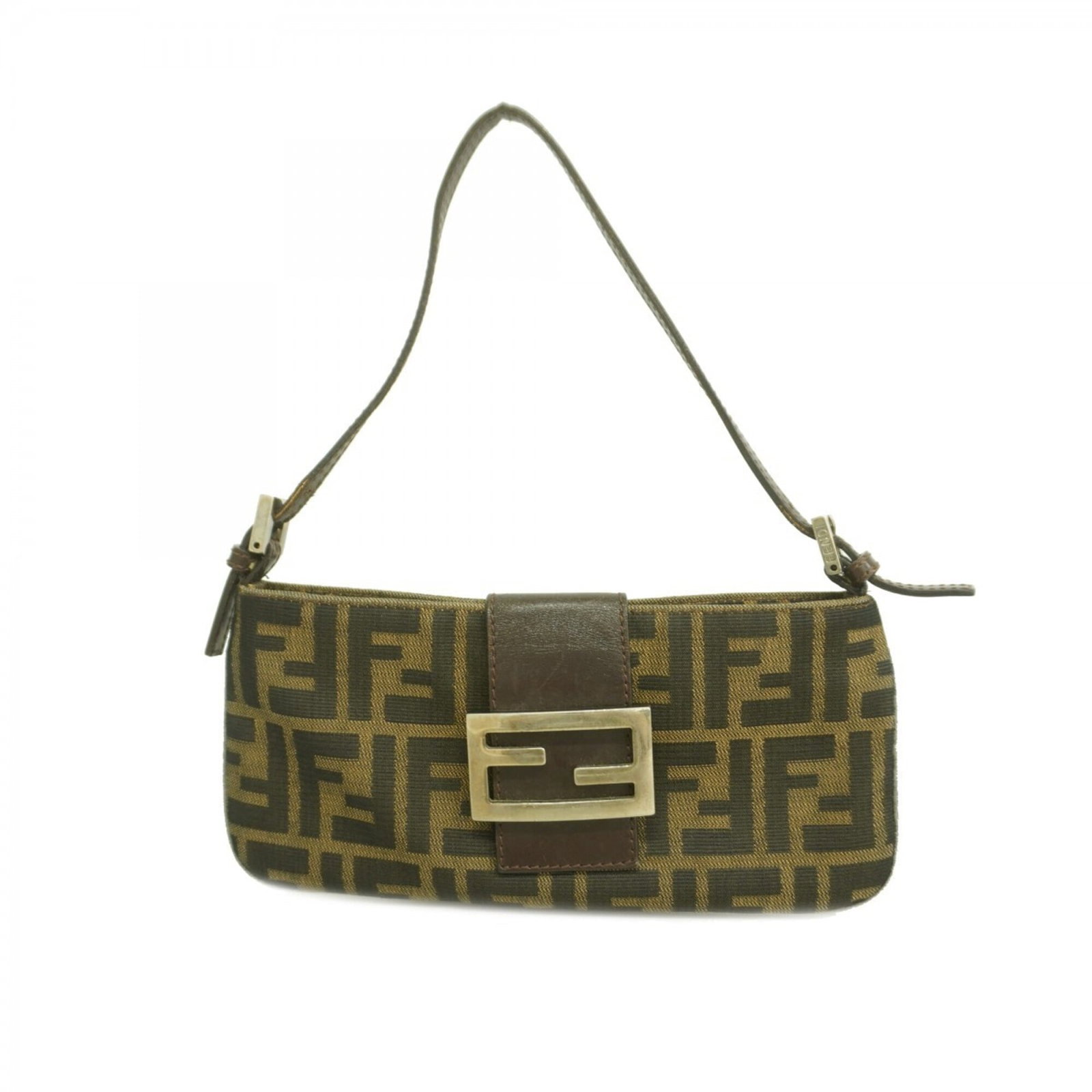 Fendi Handbag Nylon Canvas: Fendi Handbag Nylon Canvas This Fendi handbag features a unique nylon canvas design in brown, paired with silver hardware for a sleek and sophisticated look. The bag has a compact size of 11cm x 23cm