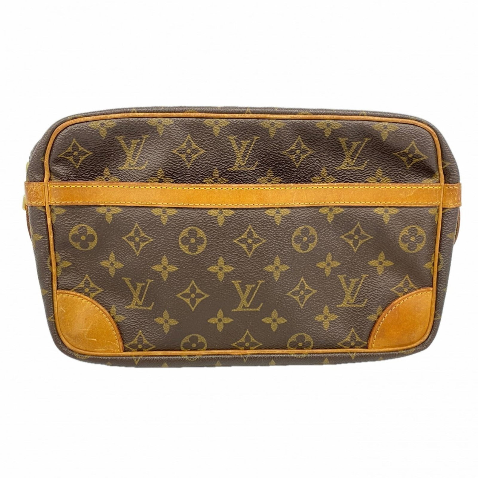 Louis Vuitton Clutch Bag: Louis Vuitton Clutch Bag Brown Louis Vuitton Clutch Bag with Traces of Usage. This used clutch bag features the iconic brand's signature monogram pattern and has a sturdy brown color. With its compact