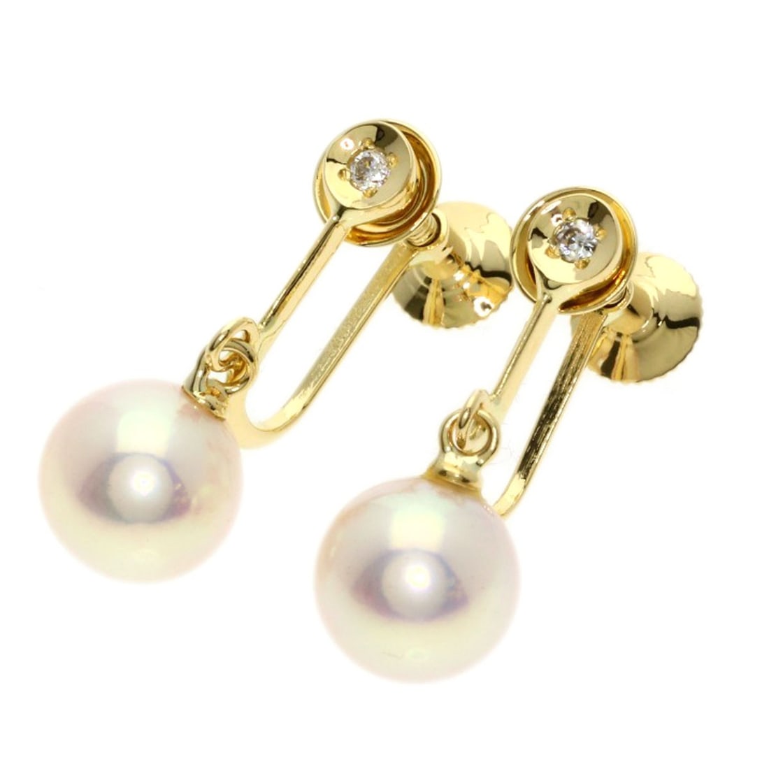 K18 Yellow Gold Diamond Pearl Earring Mikimoto (1 of 4)