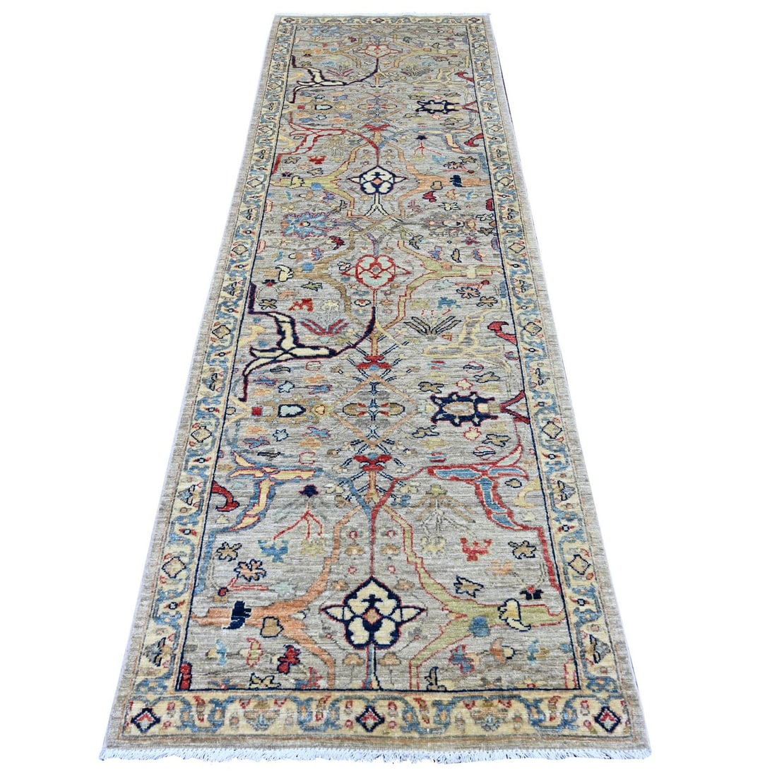 Stone Gray Bijar Garus Design Pure Hand Knotted Wool Runner Rug (1 of 6)