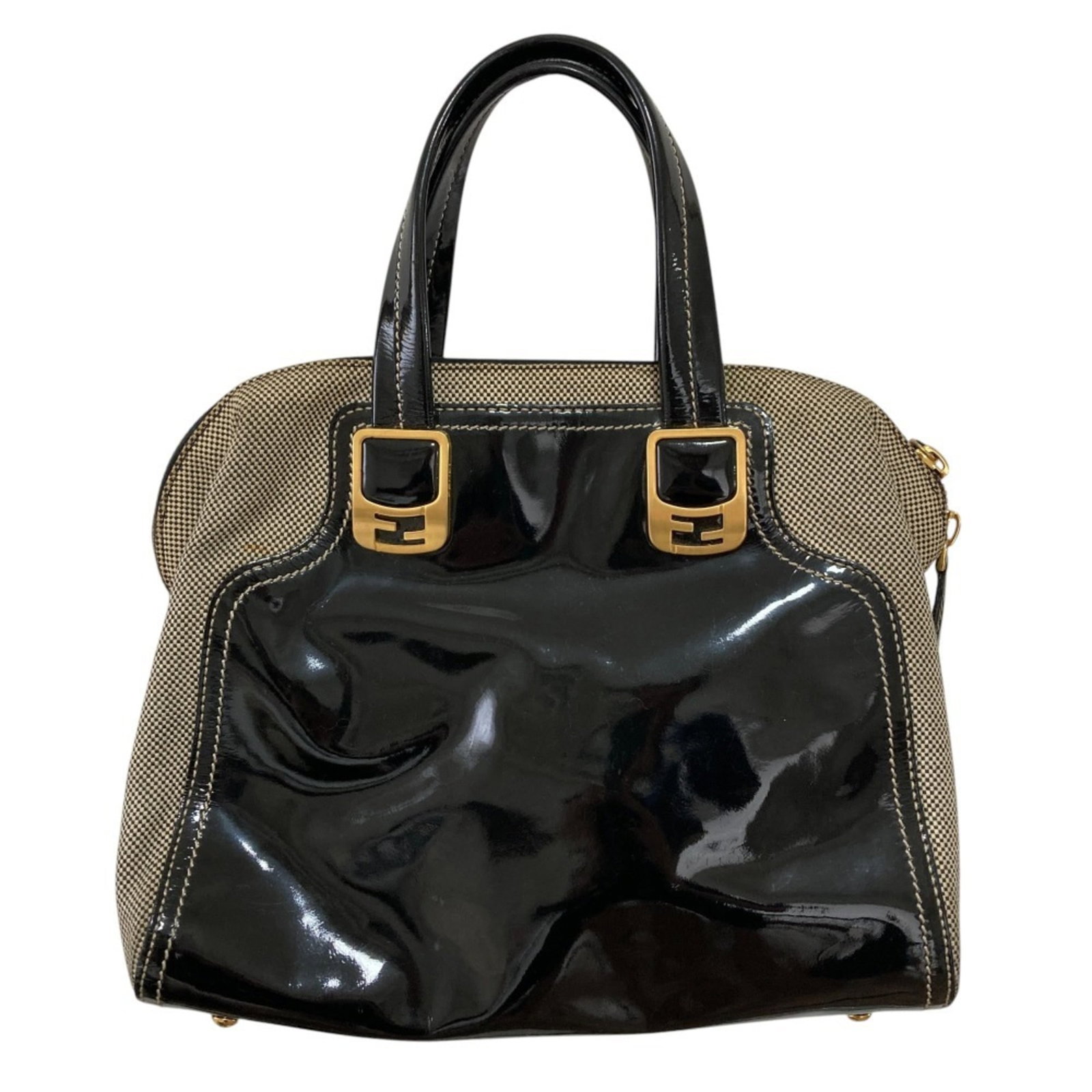 Fendi Handbag Patent Leather: Fendi Handbag Patent Leather Patent leather Fendi handbag in black and brown. This iconic design features a sleek, glossy finish and measures 24cm x 31cm x 14.5cm. With its classic style and durable c