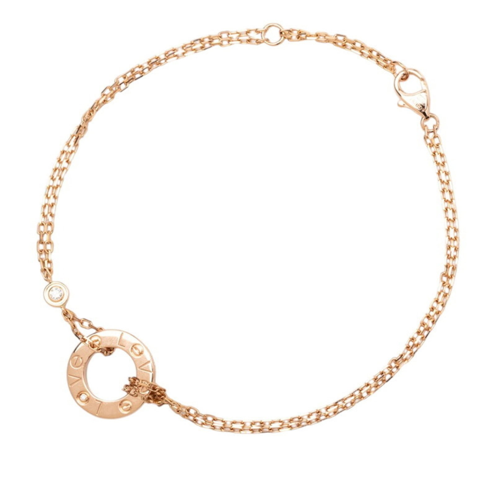 Cartier Charm Bracelet Pink Gold (18K): Cartier Charm Bracelet Pink Gold (18K) Cartier Charm Bracelet Pink Gold (18K) features a classic design with a pink gold tone and diamond accents. The 18cm length provides a comfortable fit, while the