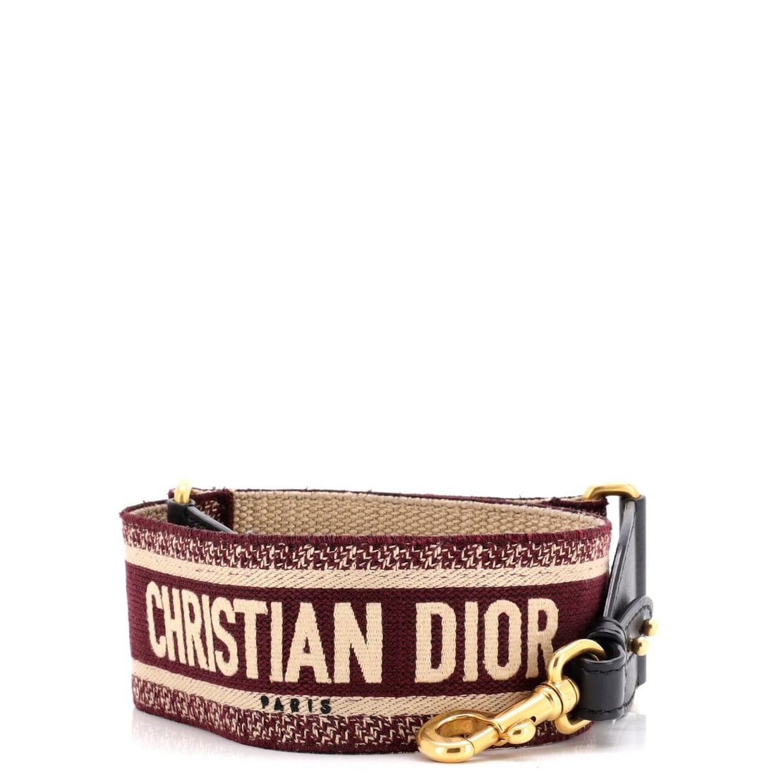 Christian Dior Logo Canvas Embroidered Shoulders Strap: Christian Dior Logo Canvas Embroidered Shoulders Strap The Christian Dior logo canvas embroidered shoulder strap boasts bold red accents against a black background, adding a pop of color to any outfit