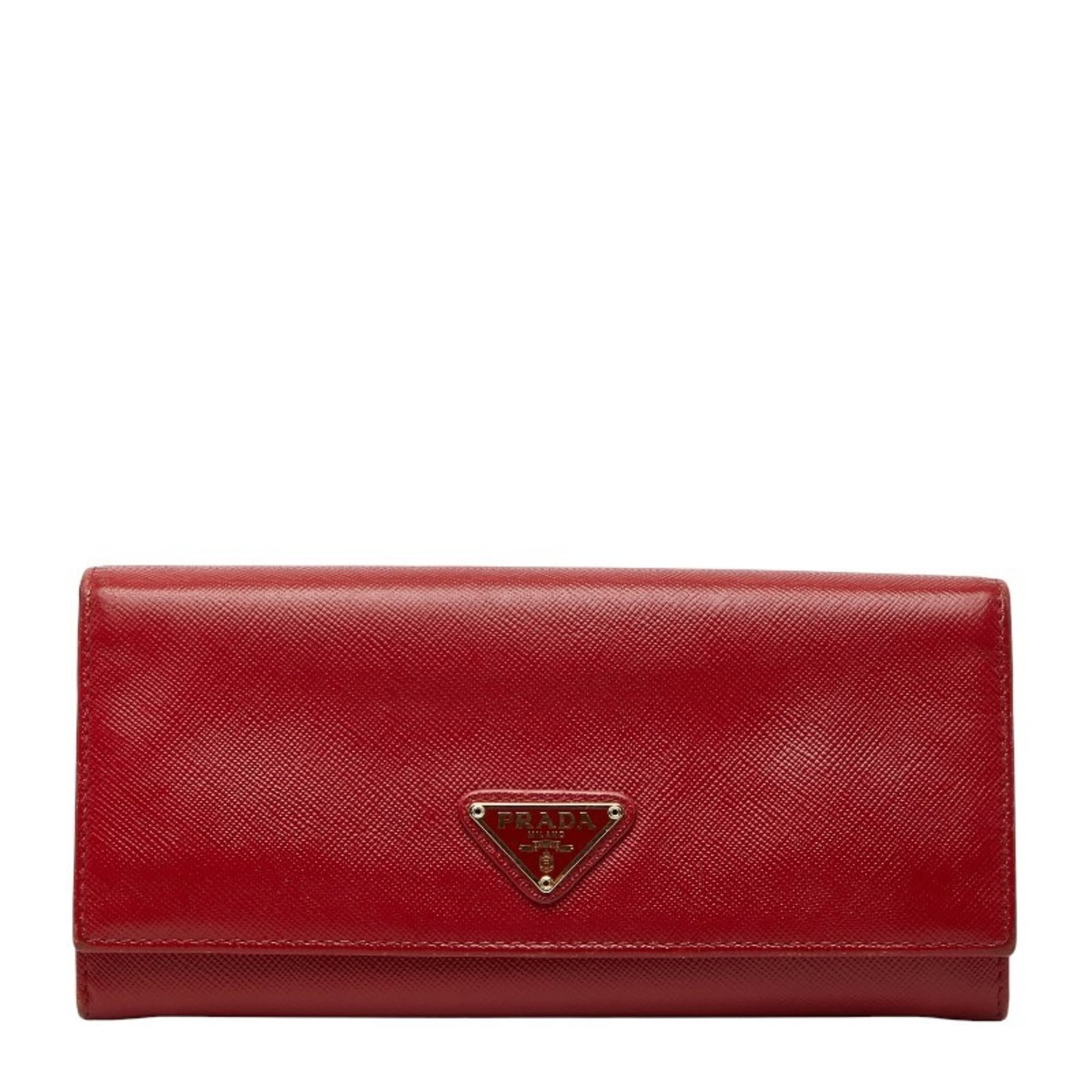 Prada Coin Purse/Coin Case Leather: Prada Coin Purse/Coin Case Leather This Prada Coin Purse/Coin Case Leather features a bold red color and measures 9cm x 18.5cm x 3cm in size. The leather has some traces of usage, scratches, and dirt,