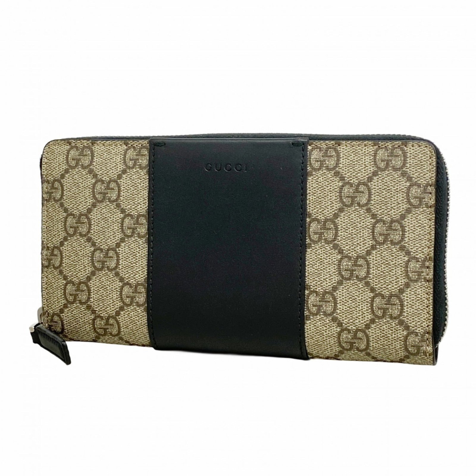 Gucci Long Wallet (Bi-Fold) Pvc Leather: Gucci Long Wallet (Bi-Fold) Pvc Leather The Gucci Long Wallet (Bi-Fold) Pvc Leather features a classic design with a beige and black color combination. Made from a durable blend of pvc and leather, th