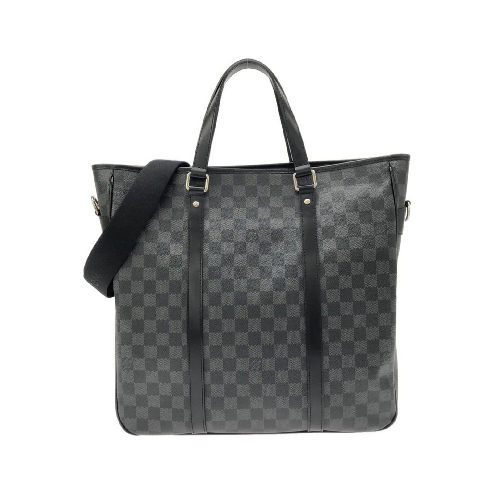 Louis Vuitton Handbag Coated Canvas: Louis Vuitton Handbag Coated Canvas Dark Gray, Graphite Louis Vuitton Handbag Coated Canvas, measuring 36.5cm x 37cm x 11cm, features a subtle wear from usage with some scratches and dirt visible, yet