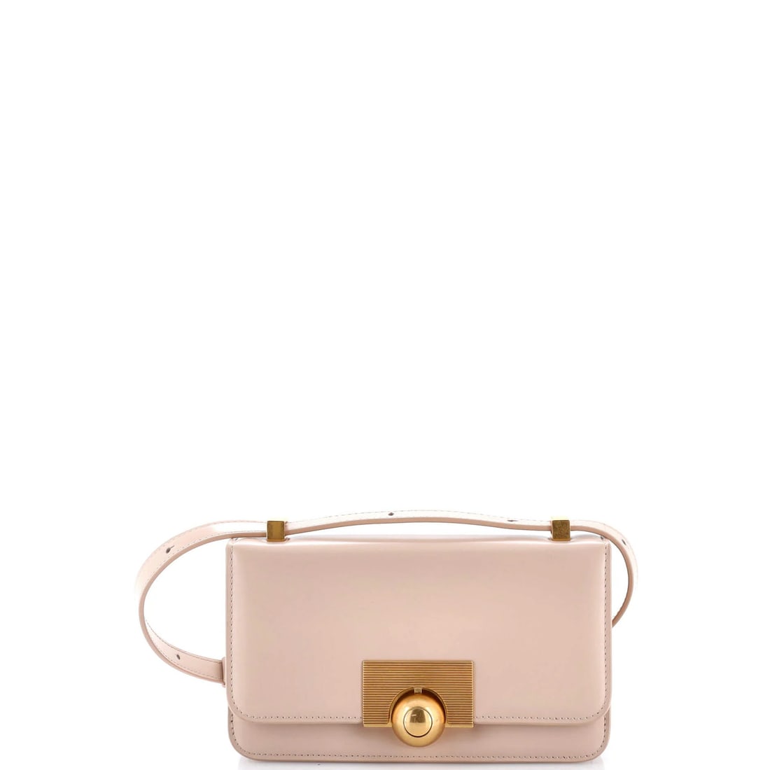 Calfskin Mini Strict Rules: Calfskin Mini Strict Rules The Bottega Veneta Calfskin Mini Strict Rules features smooth, neutral-colored exterior leather and interior accents, complemented by aged gold hardware. Minor scuffs and cr