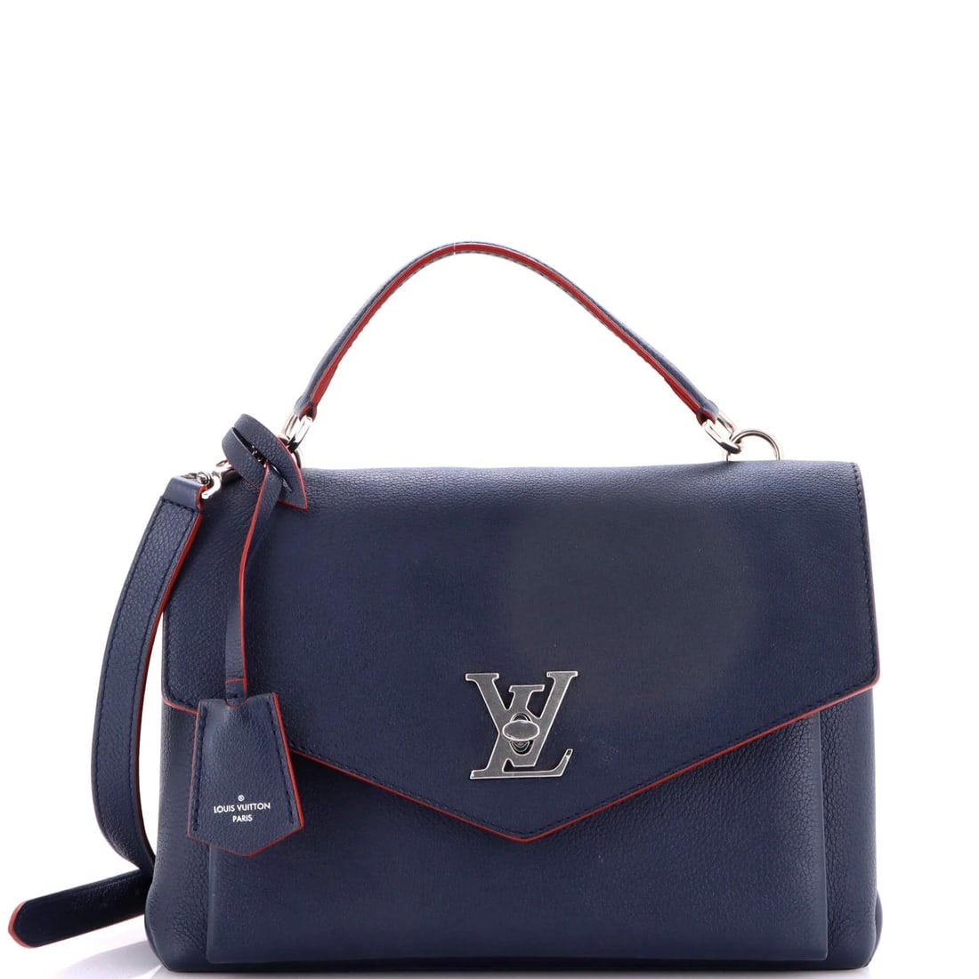 My Studded Leather Handbag Louis Vuitton: My Studded Leather Handbag Louis Vuitton Studded leather exterior adds an edgy touch to this Louis Vuitton handbag, featuring blue color and silver hardware. The bag's interior boasts microfiber linin