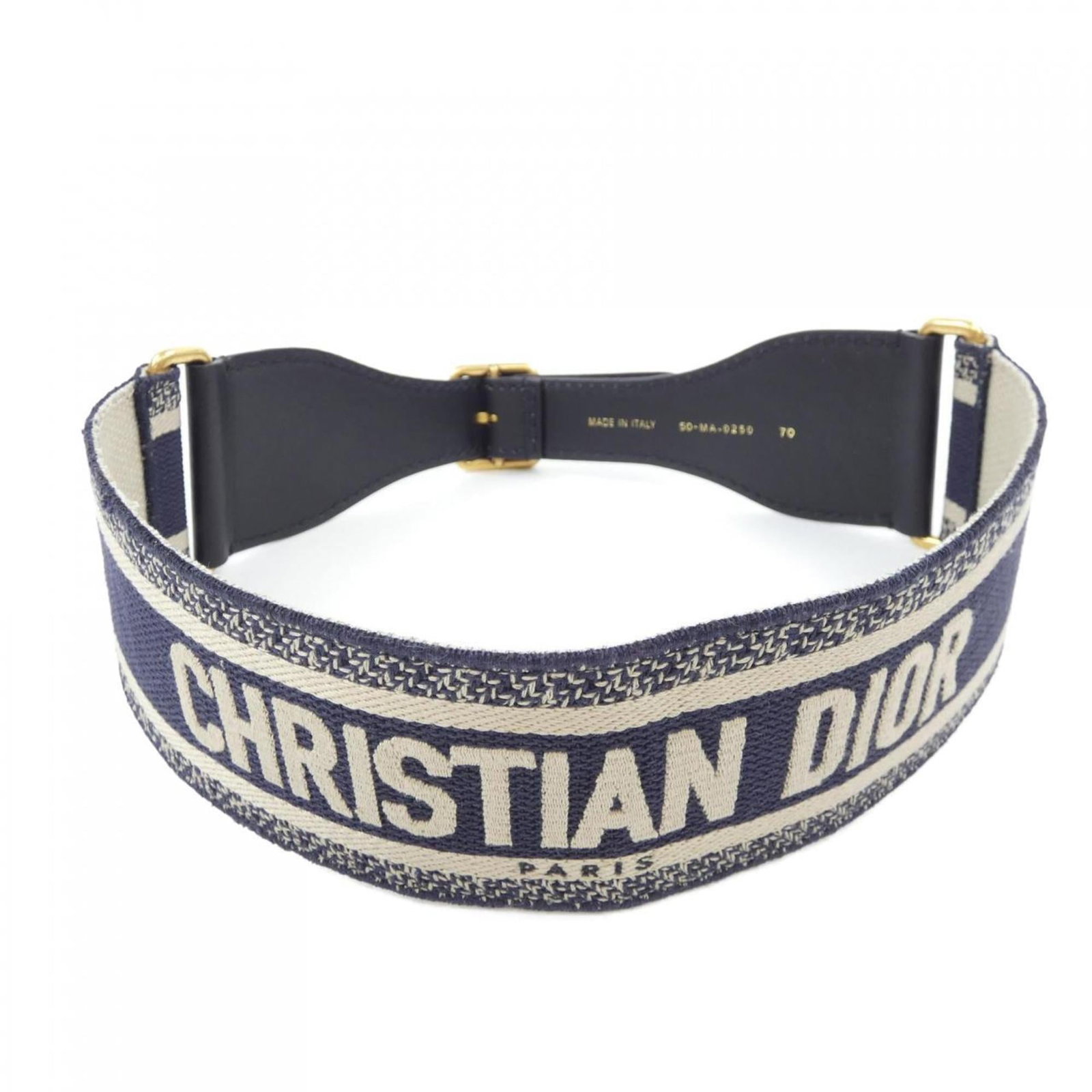 Christian Dior Standard Belt: Christian Dior Standard Belt This Christian Dior standard belt features a classic design with a beige and navy color palette. Measuring 67.5cm - 72.5cm in length, its 6.5cm width provides a comfortabl