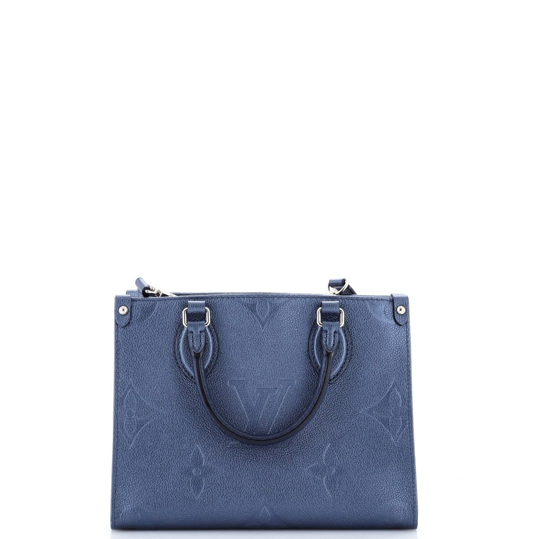 Monogram Empreinte Giant Louis Vuitton OnTheGo Tote: Monogram Empreinte Giant Louis Vuitton OnTheGo Tote The Monogram Empreinte Giant Louis Vuitton OnTheGo Tote boasts a striking blue exterior with intricate leather details. With its spacious interior