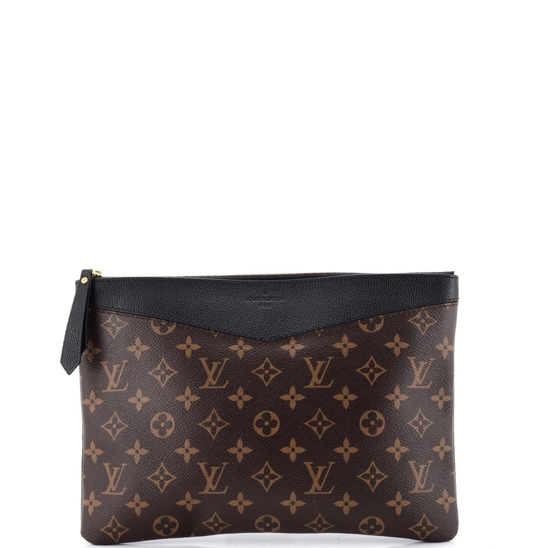 Monogram canvas daily pouch by Louis Vuitton: Monogram canvas daily pouch by Louis Vuitton The Louis Vuitton Monogram Canvas Daily Pouch boasts sleek black exterior with iconic monogram pattern. Measuring 7" in height and 11.5" in width, this sty