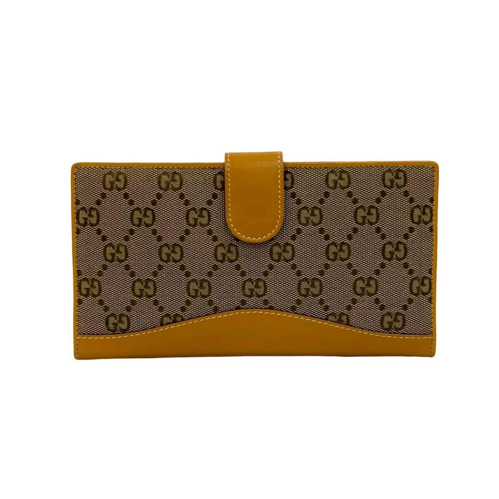 Gucci Long Wallet (Bi-Fold) Canvas Leather: Gucci Long Wallet (Bi-Fold) Canvas Leather Gucci's iconic bi-fold design makes this canvas leather long wallet a stylish addition to any handbag collection. Featuring a classic beige color and durable