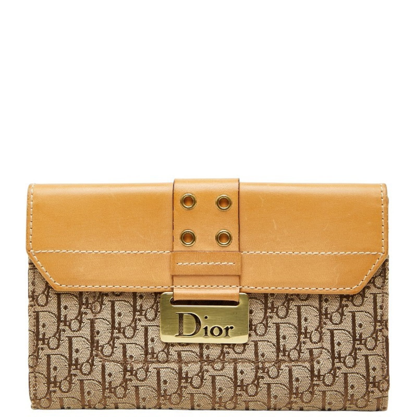 Christian Dior Long Wallet (Bi-Fold) Canvas Leather: Christian Dior Long Wallet (Bi-Fold) Canvas Leather The Christian Dior Long Wallet in Beige and Brown Canvas Leather features a classic bi-fold design with clean lines and a timeless aesthetic. This u