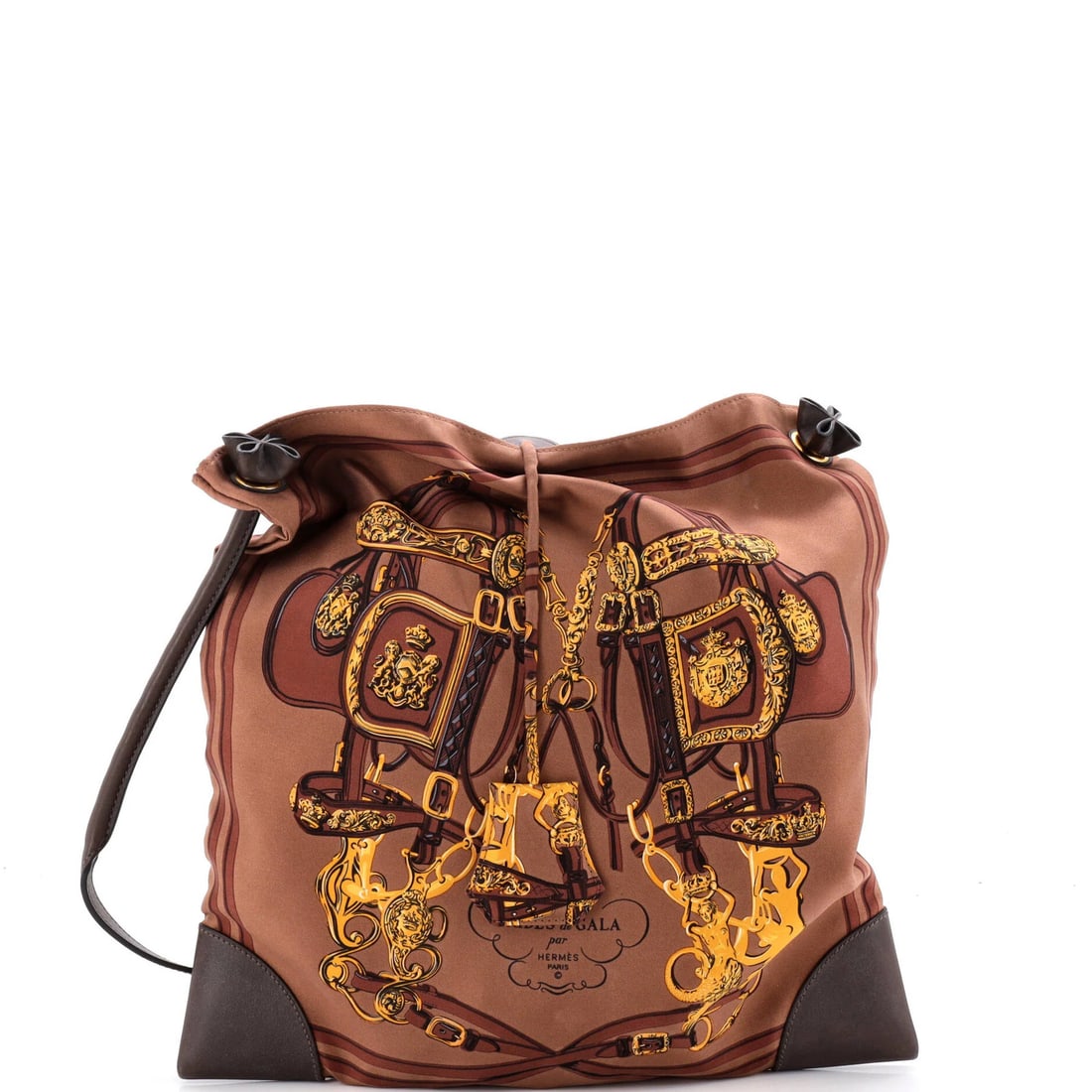 Silky city bag printed silk leather PM: Silky city bag printed silk leather PM The Silky City Bag in Brown features a striking print on its exterior, combining leather and silk materials for a unique look. This cross-body bag measures 13" t