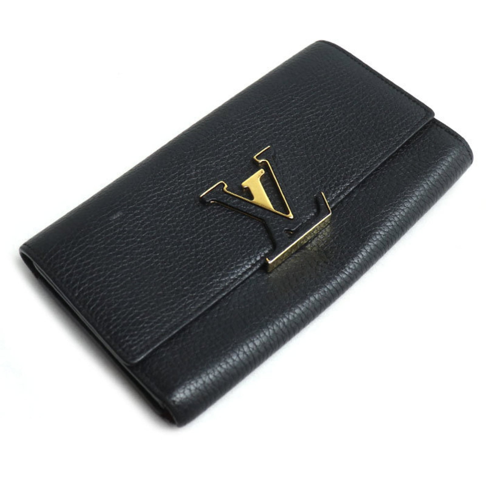 Louis Vuitton Long Wallet (Bi-Fold) Leather: Louis Vuitton Long Wallet (Bi-Fold) Leather This Louis Vuitton long wallet features a sleek bi-fold design made from high-quality leather. With its classic black color and sturdy dimensions, it's a ti