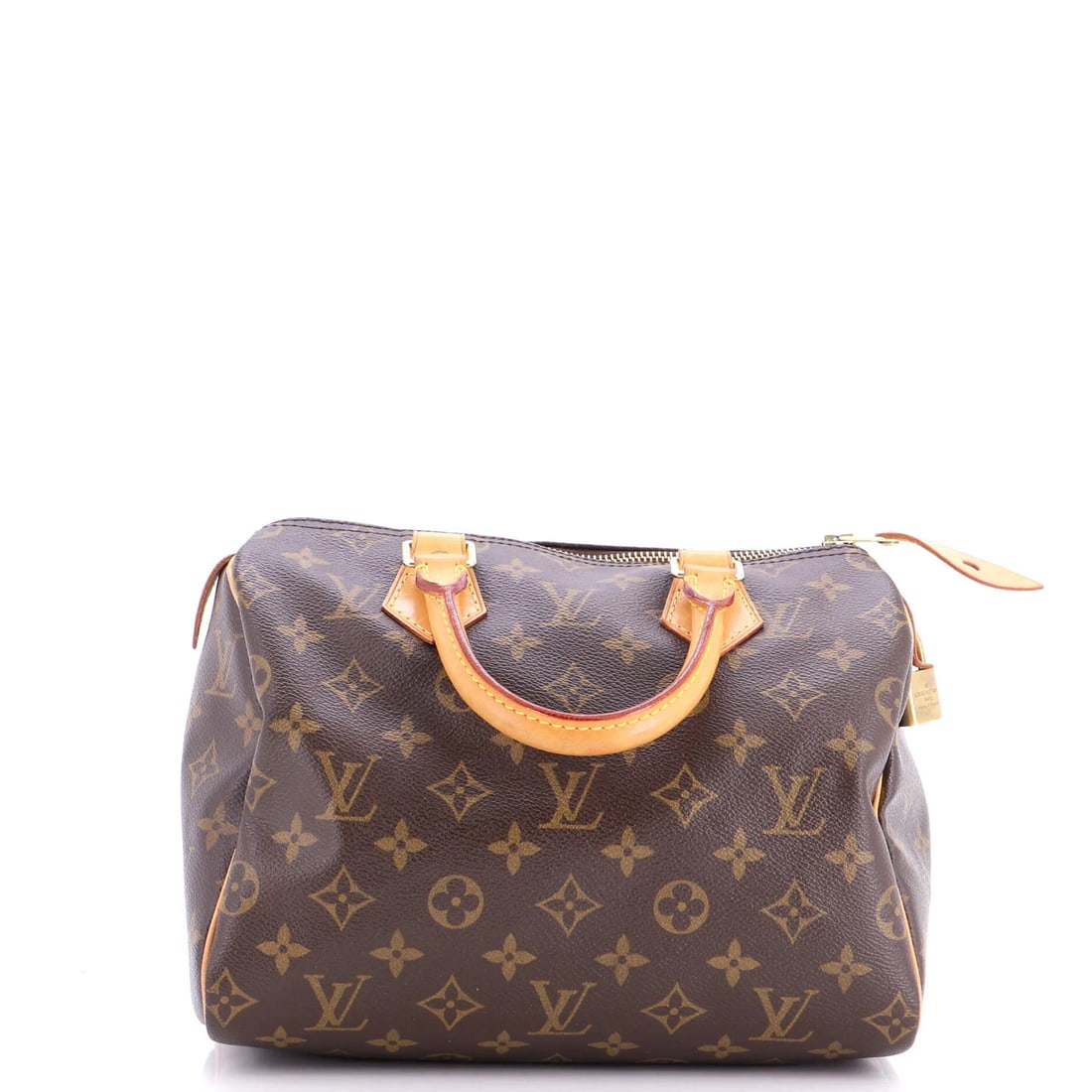 Monogram Canvas Handbag Vuitton Louis Speedy: Monogram Canvas Handbag Vuitton Louis Speedy This Louis Vuitton Speedy handbag features a classic monogram canvas design in brown, with gold hardware and a sturdy top handle. The bag's exterior shows 