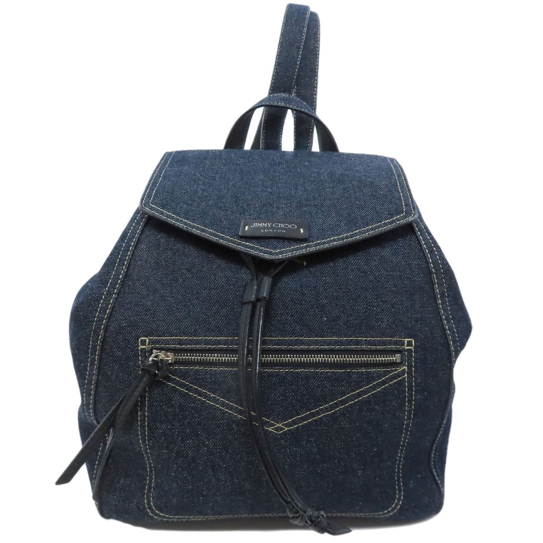 Jimmy Choo Logo Denim Waist Bag Hip: Jimmy Choo Logo Denim Waist Bag Hip Navy denim waist bag with Jimmy Choo logo, designed as a hip bag. The exterior features a classic denim material and a distinctive logo from the popular brand. This