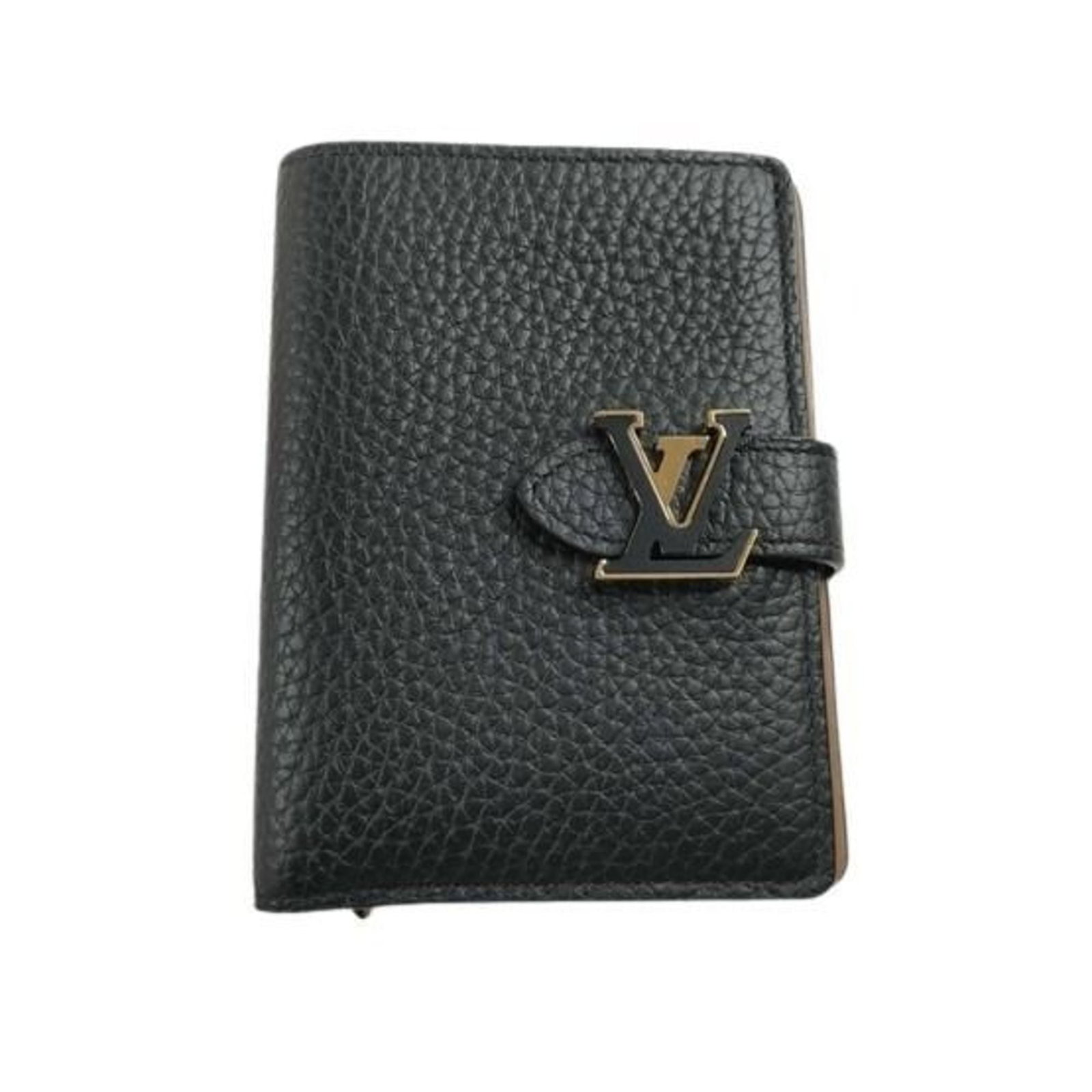 Louis Vuitton Wallet (Bi-Fold) Leather: Louis Vuitton Wallet (Bi-Fold) Leather Used Louis Vuitton Bi-Fold Leather Wallet in Noir. This bi-fold wallet features Taurillon leather and has a classic design with a few traces of usage visible. Th