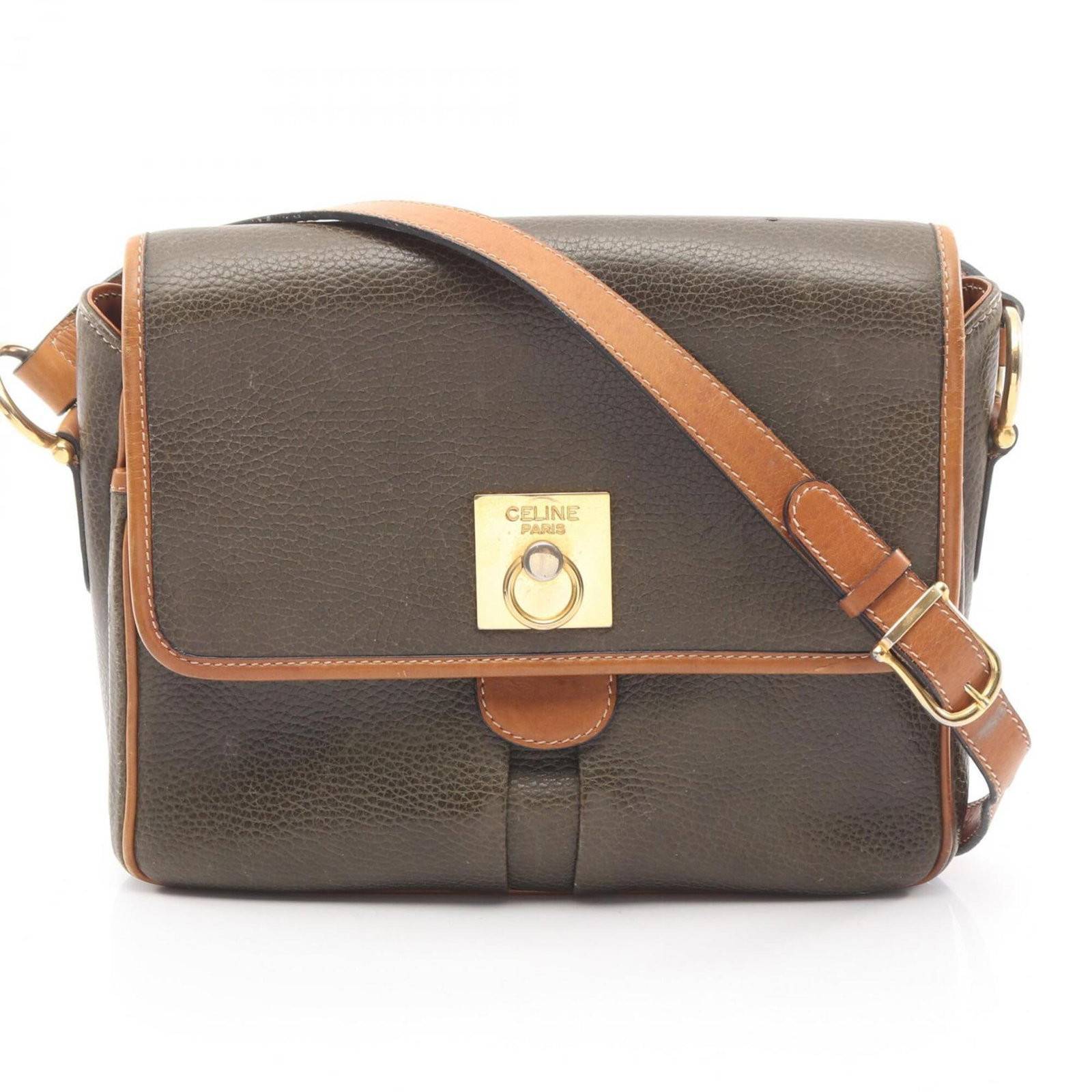 Celine Handbag Shoulder Bag Leather: Celine Handbag Shoulder Bag Leather This Celine handbag shoulder bag features high-quality leather in a classic brown and khaki color combination. With its timeless design and durable construction, th