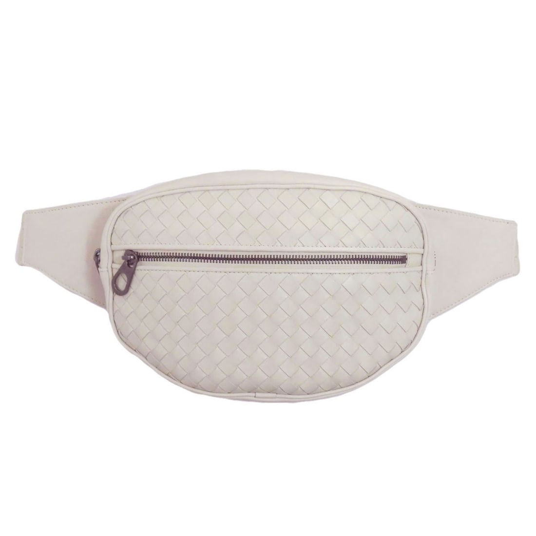 Calf Body Bag Intrecciato by Veneta Bottega: Calf Body Bag Intrecciato by Veneta Bottega Calf Body Bag Intrecciato by Veneta Bottega boasts an all-white exterior crafted from high-quality calf material. The iconic interlocking knot design charac