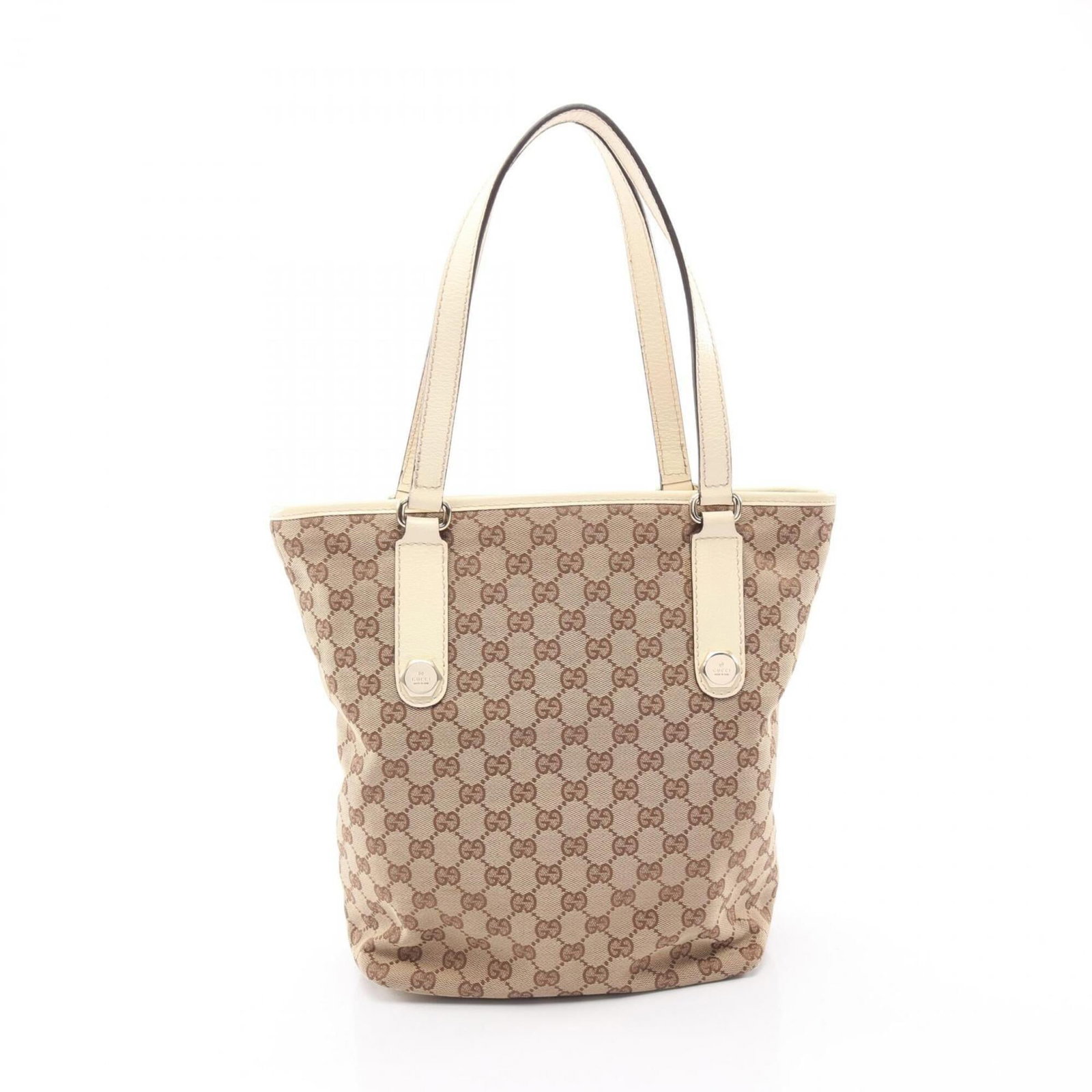 Gucci Handbag Tote Bag Canvas Leather: Gucci Handbag Tote Bag Canvas Leather Gucci's iconic canvas and leather tote bag boasts a timeless beige and white color combination. With its classic design and durable construction, this versatile h