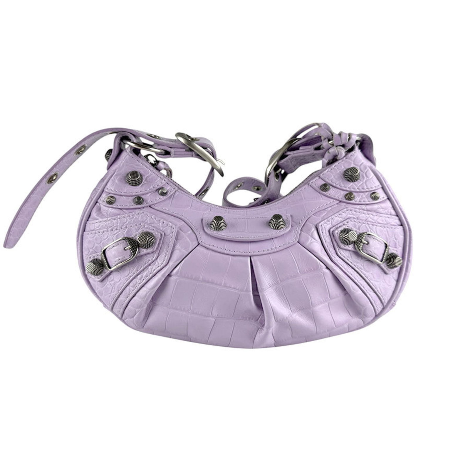 Balenciaga Shoulder Bag Leather: Balenciaga Shoulder Bag Leather This Balenciaga shoulder bag features high-quality leather in a light purple hue. With its classic design and timeless style, this bag is a versatile accessory for